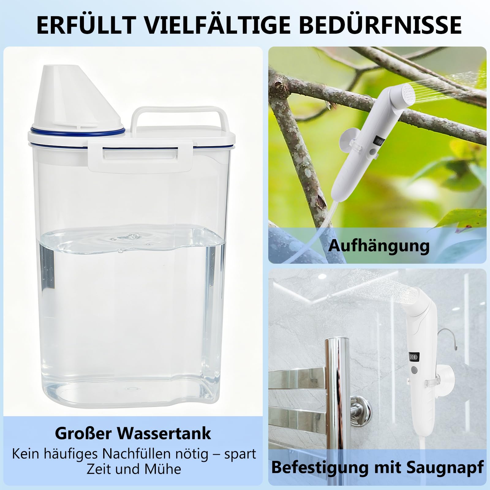 Doccia elettrica portatile da campeggio con serbatoio dell'acqua da 2 l, ricaricabile, per toilette all'aperto, campeggio, doccia mobile per doccia intima, letto settimanale, bottiglia perineale