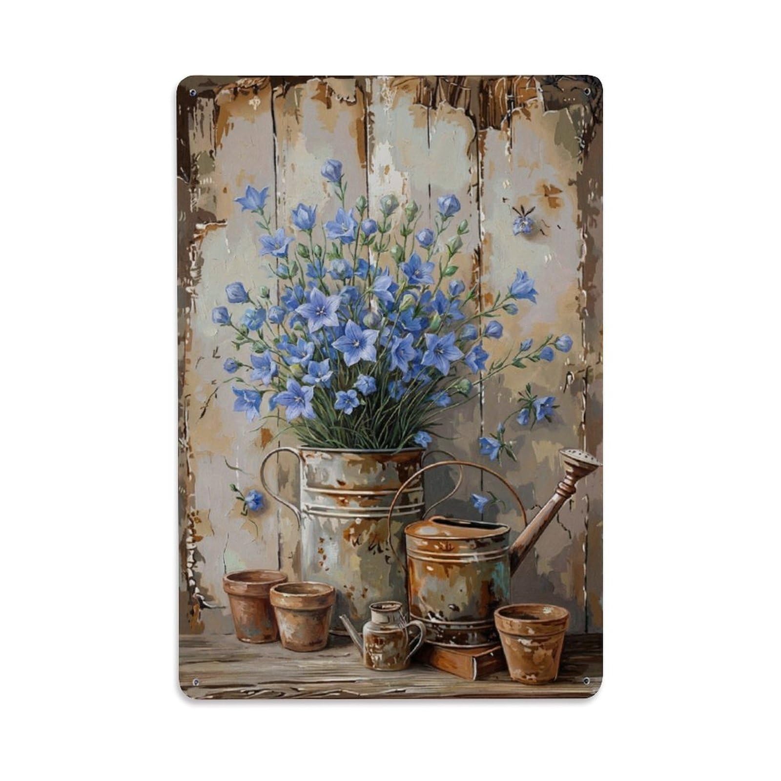 Vintage Flower Bunch Platycodon Pastoral Aesthetics Metal Tin Sign
