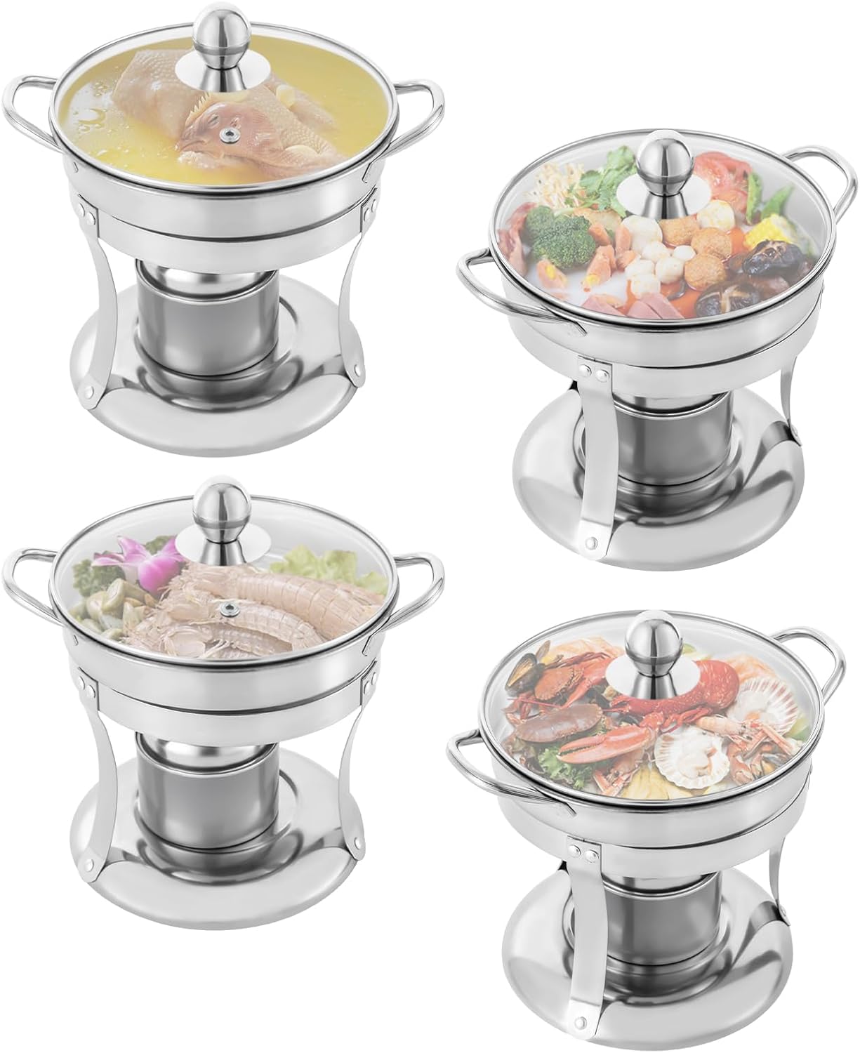 Round Chafing Dish, 4PCS Chafing Dish Sets Catering Chafer