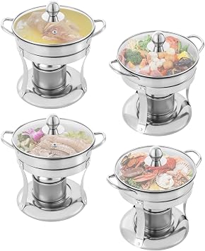 Chafing Dish Buffet Set 4 Pack,Stainless Steel Buffet Warmer Chafer,Round Chafing,Silver Chafing Dish,Round Warmer Set with Lid for Single Hot Pot Catering Event Parties