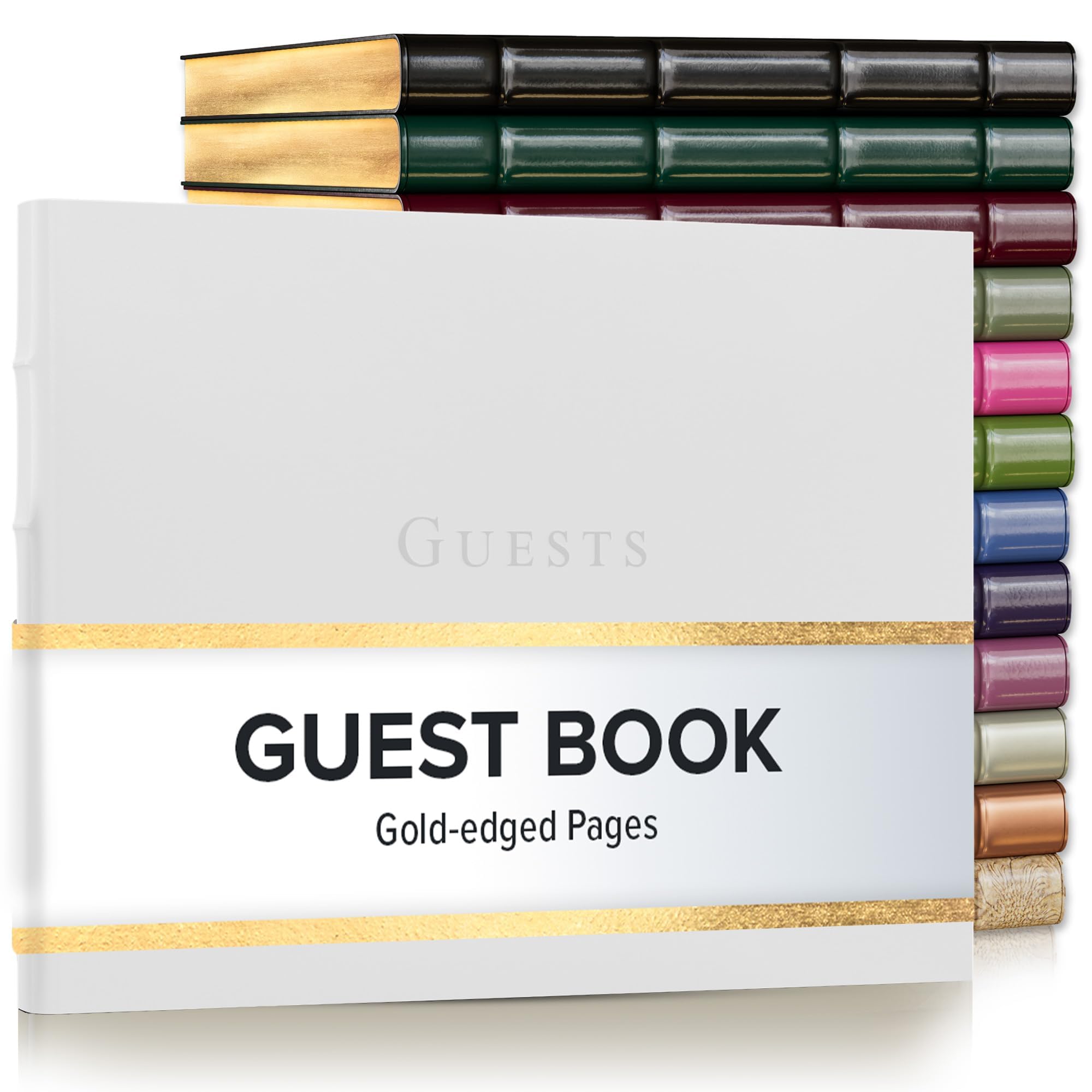 Gallery Leather Acadia White Guest Book - Hardcover Guestbook For Wedding Receptions For Guests To Sign In And Add Photos, 192 Lined Pages, Handcrafted - 7 X 9”