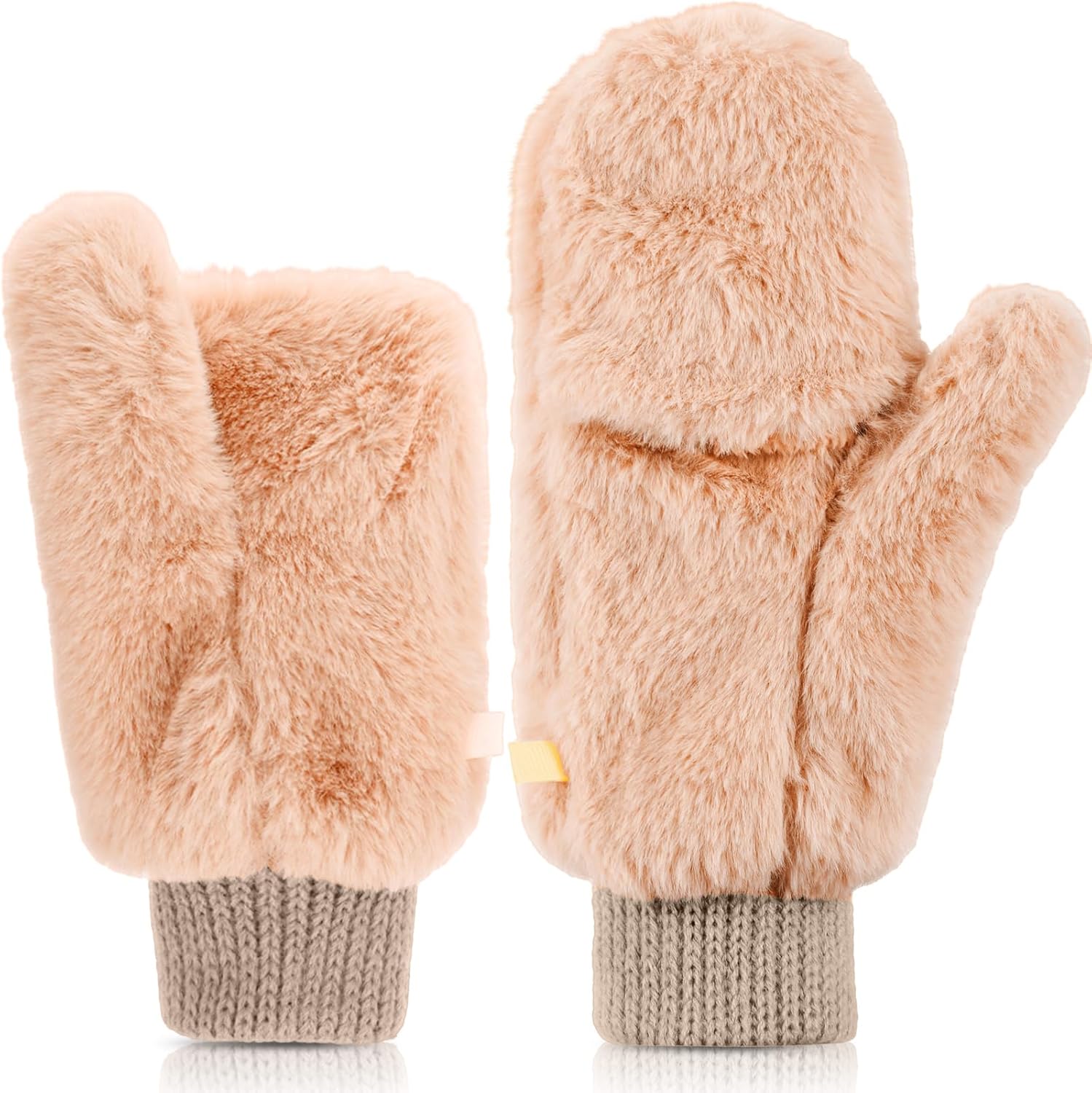 SATINIOR Faux Fur Mittens Fingerless Gloves Convertible Gloves Fluffy Winter Warm Soft Half Finger Fuzzy for Women