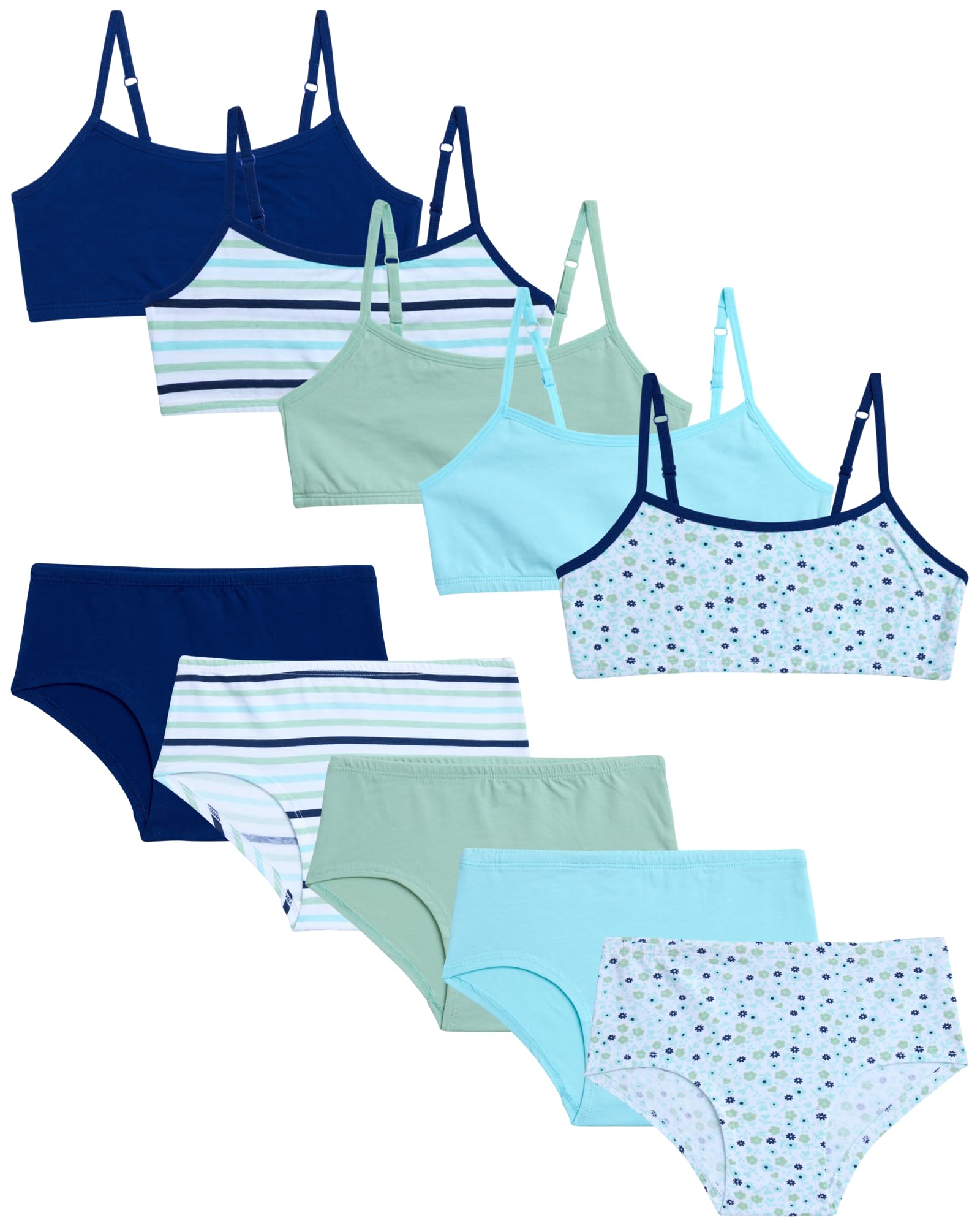 Rene RofeGirls' Underwear Set - 10 Piece Cotton Cami Bralette & Hipster Briefs - Matching Training Bra & Panty Set (7-14)