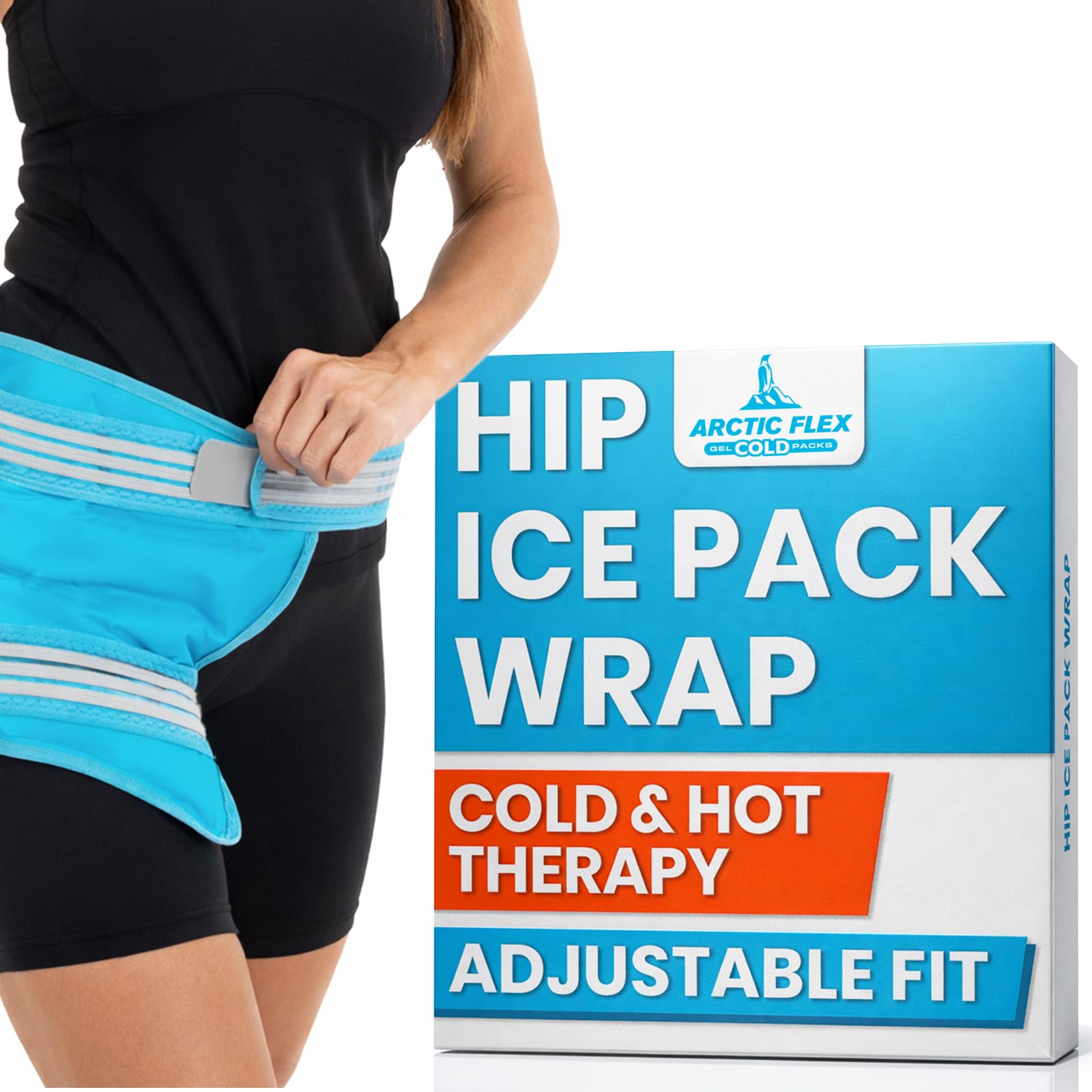 Arctic Flex Hip Ice Pack Wrap After Surgery - Pain Relief for Flexor, Hip Bursitis & Hip Replacement - Cold & Hot Therapy for Swelling & Injuries Recovery - Reusable Gel Support Flexible When Frozen