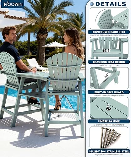 Miniatura 6 de FOOWIN Juego de sillas Adirondack altas de 2 piezas, sillas Adirondack de altura de barra de HDPE para todo clima con bandejas dobles de conexión,