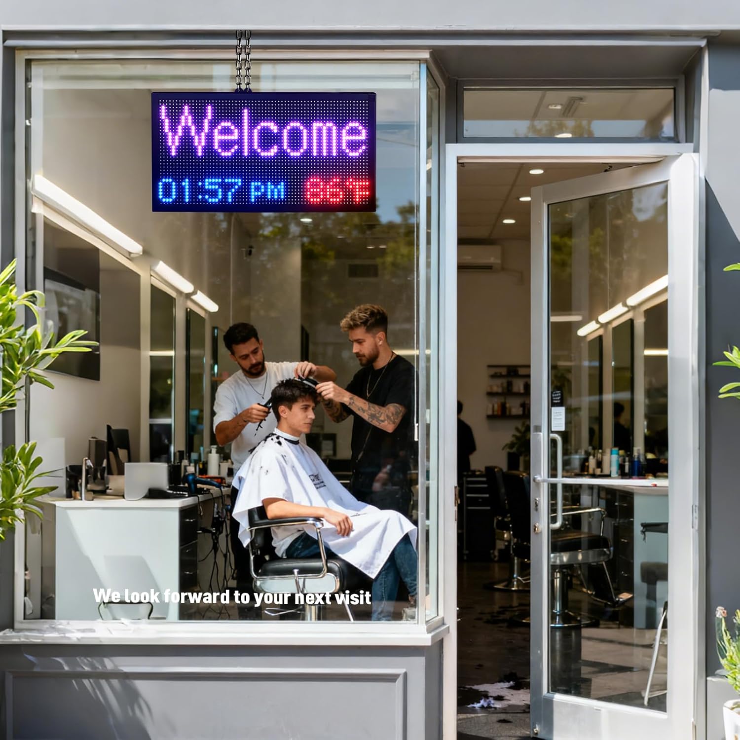 Outdoor Digital Wall Clock: Large 16.5x9 Inch Easy-Read Pixel LED Display, Time Temperature Date Weekday, Auto Brightness & Remote Control, Waterproof with Timer On/Off