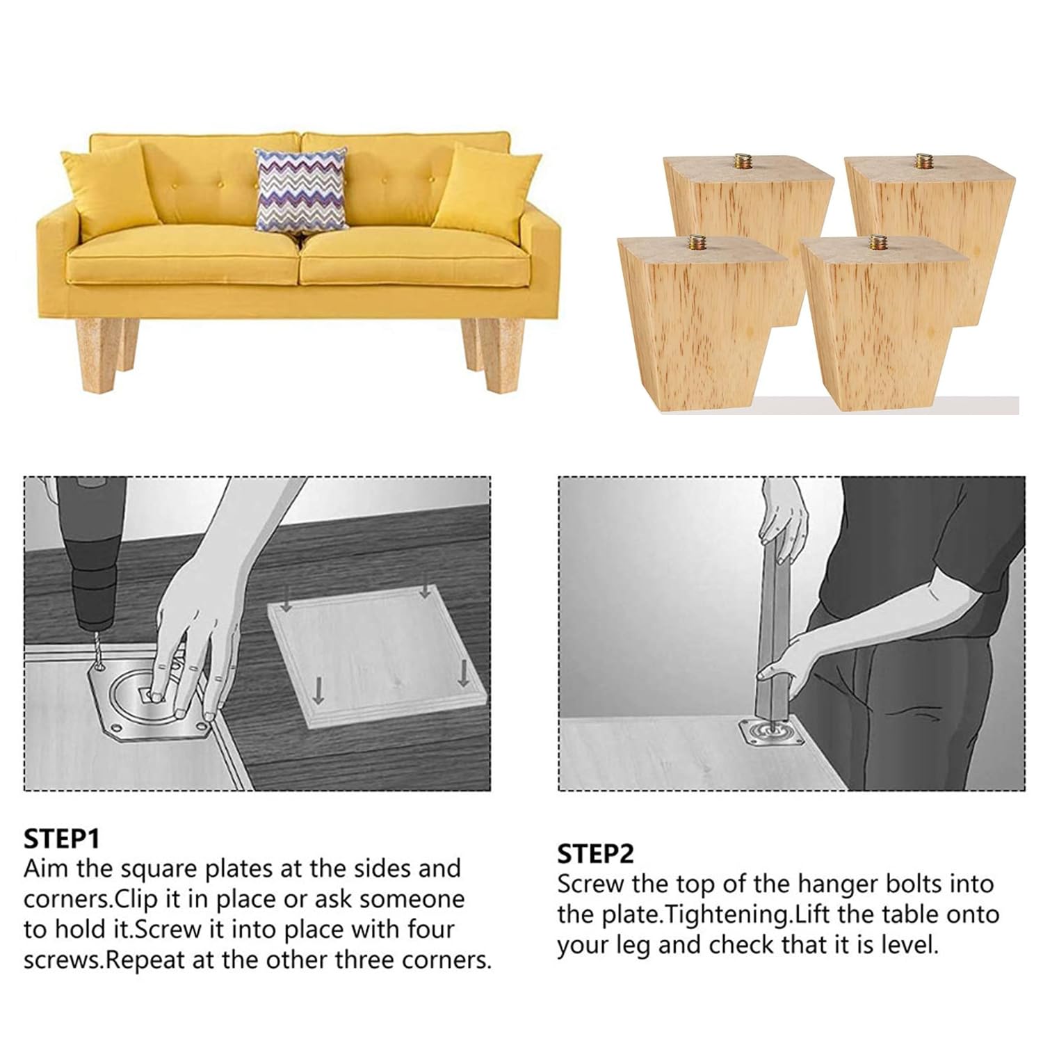 4 Gambe In Legno Massello Per Mobili - Piedini 6cm Per Tavoli, Divani, Letti E Armadi - Foto 6