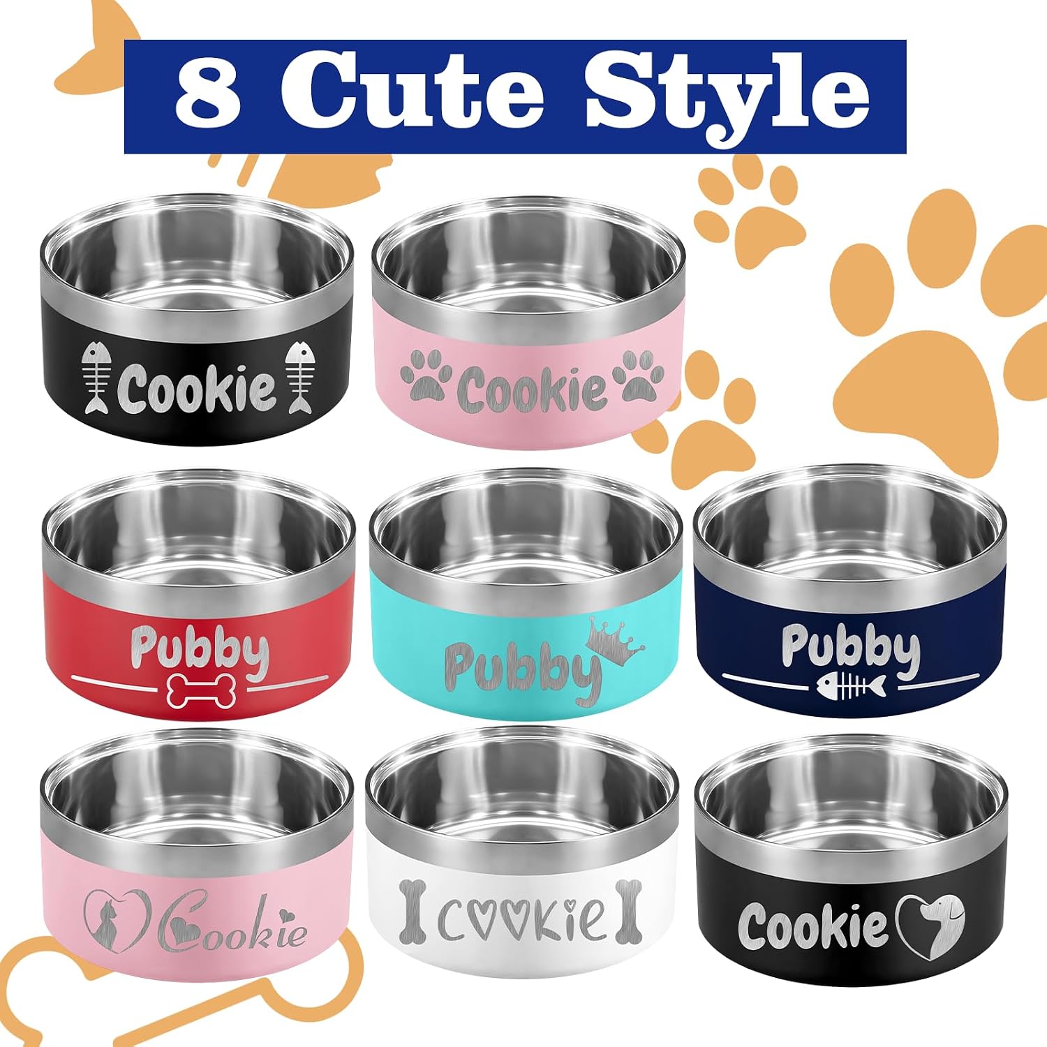 Personalized Dog Bowl Custom Pet Bowls with Name 18oz/32oz/42oz/64oz Stainless Stell Feeding Bowl for Large Small Dog Cat