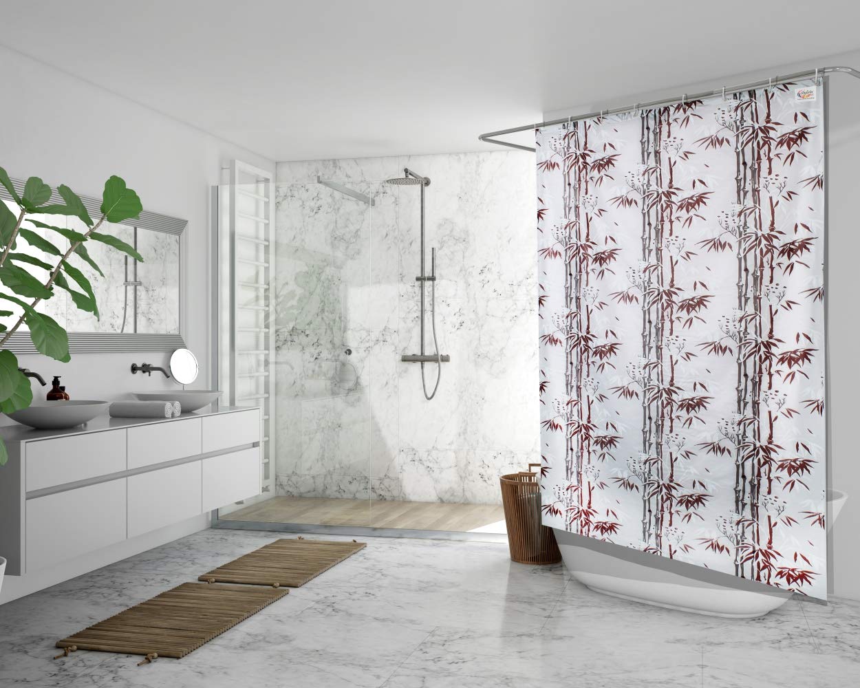 Stylish Pink Bamboo Shower Curtain - 7ft FREE SHIPPING -9