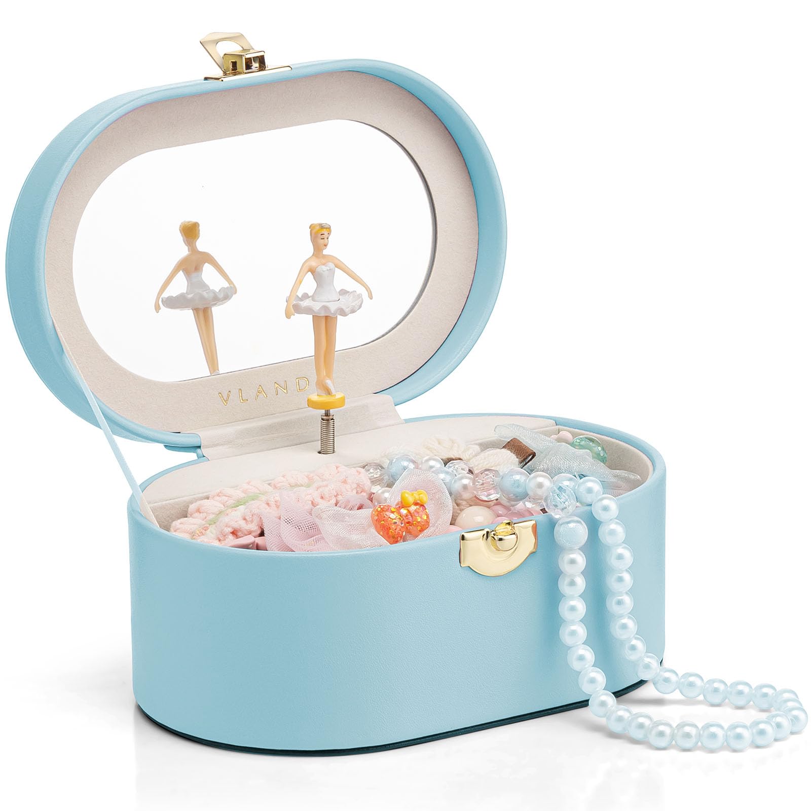 VLANDO Musical Jewelry Box for Girls, Oval Design with Spinning Ballerina — image 1