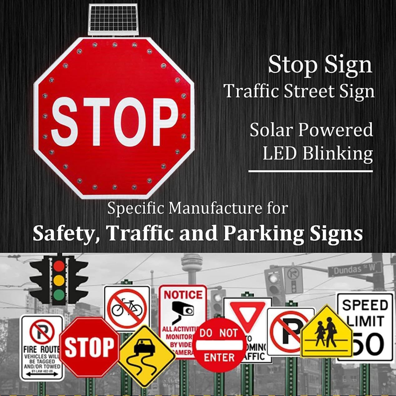 Segnale di stop a LED a energia solare, 61 cm, ultra luminoso, lampeggiante, con distanza visiva di 800 m e pellicola riflettente di livello tecnico per una maggiore visibilità