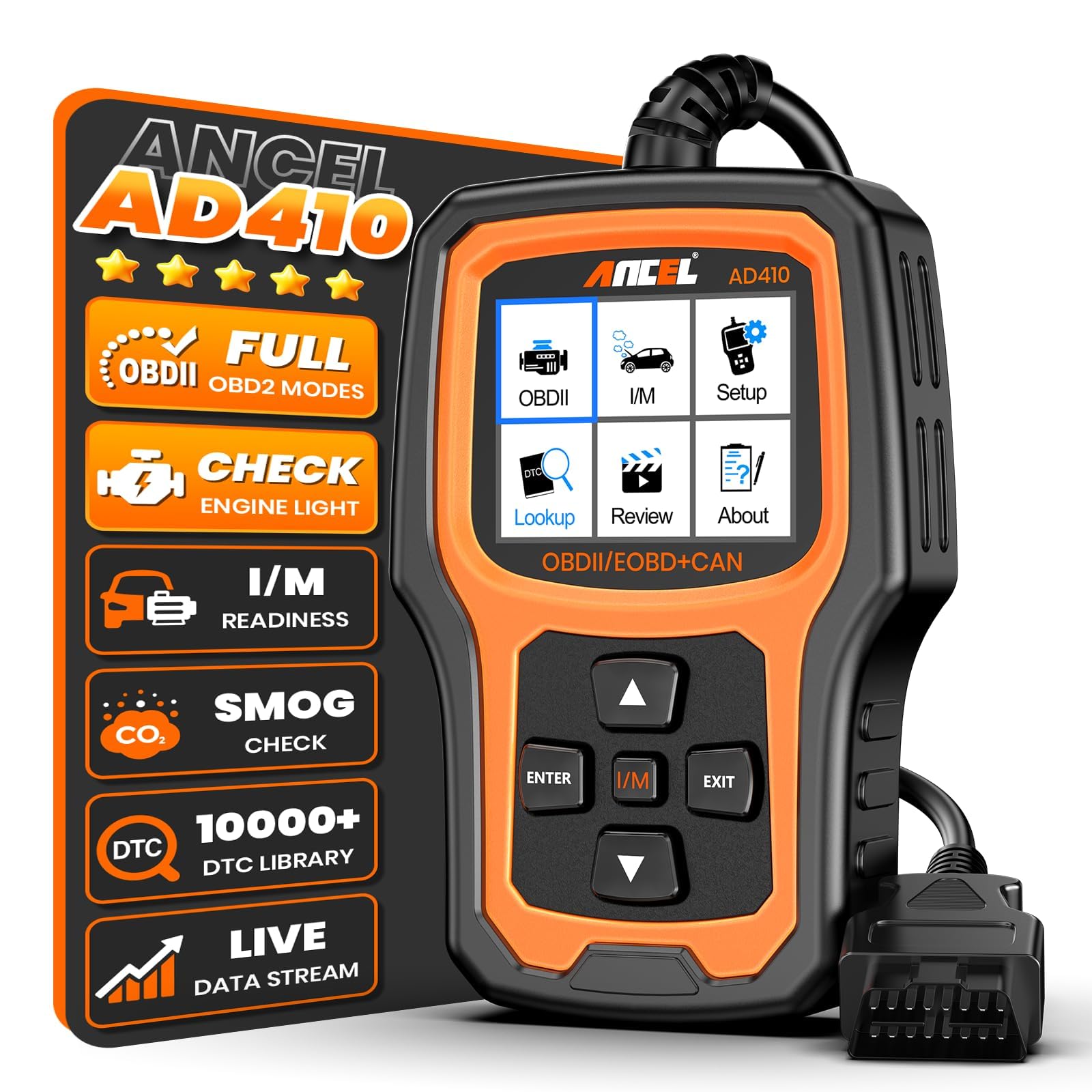 ANCEL AD410 Enhanced OBD2 Scanner OBD2 Code Reader Car Diagnostic Tool, Check Engine Light Fault Reader Diagnostic Scan Tool for All OBDII Car After 2002 (Black/Yellow)