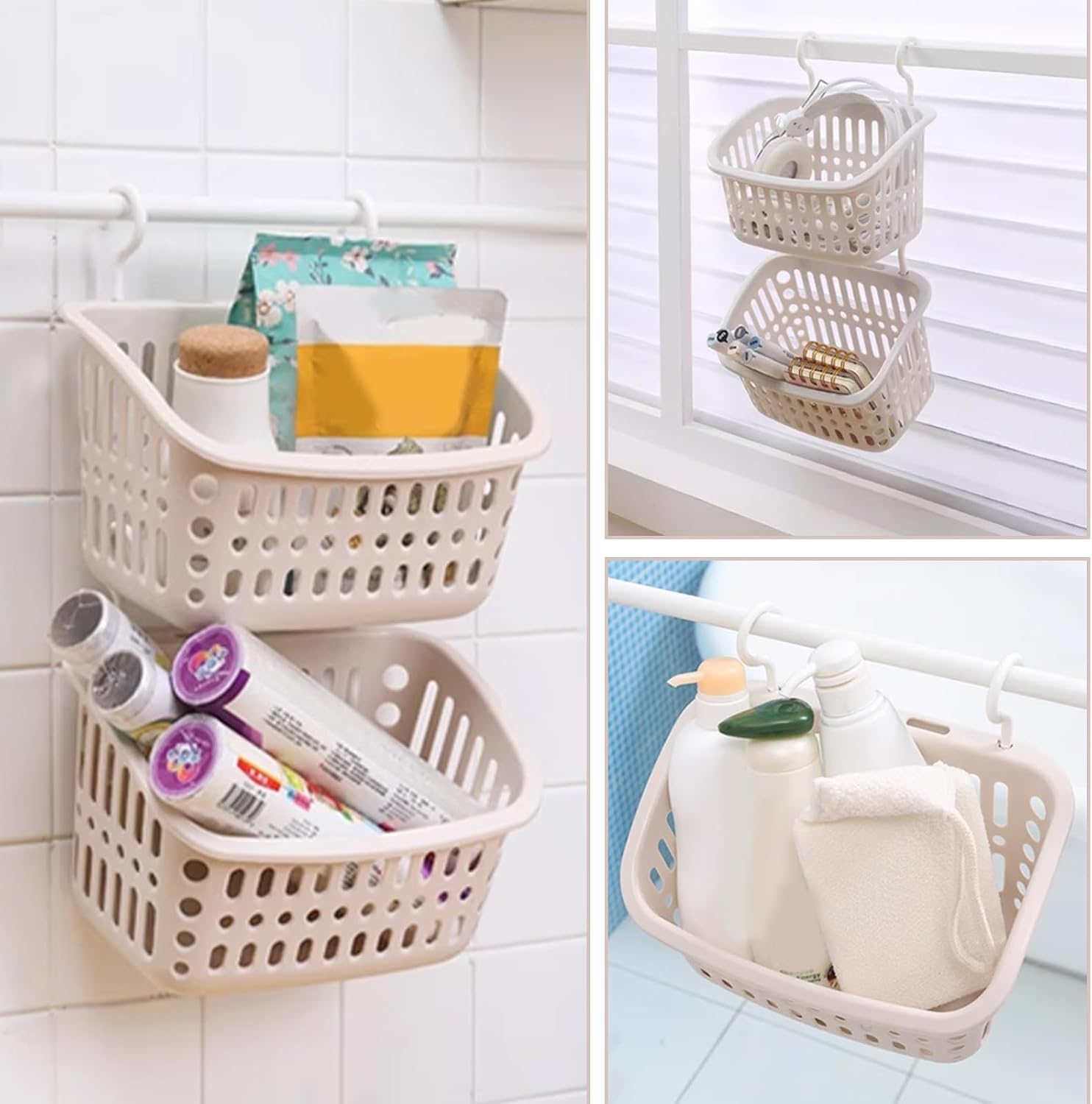 Plastic Hanging Shower Caddy Basket, Bathroom Organizing Basket with Hook Draining Holes Shower Organizer for Bathroom, Kitchen, Dorm Room(apricot) image 5