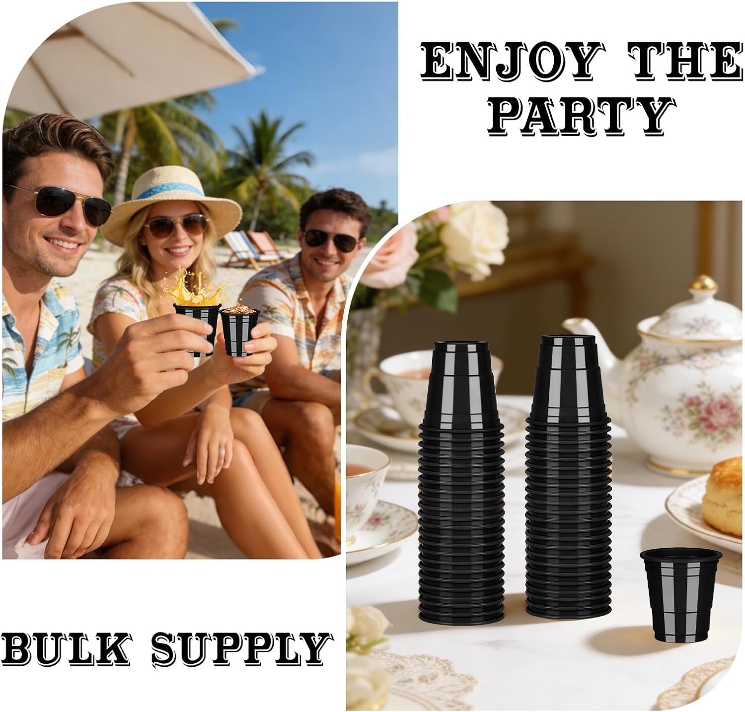 100 Pack 2oz Black Plastic Shot Glasses - Graduation Party Cups | Elegant Spring Celebration Disposable Cups for Easter, Mother's Day & Graduation Ceremonies