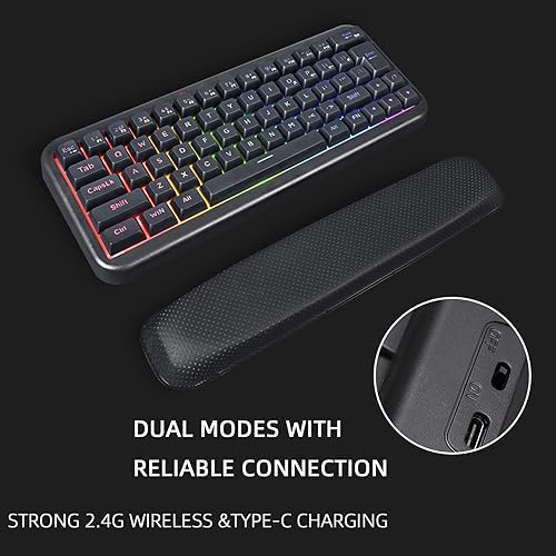 Miniatura 6 de Teclado inalámbrico para juegos %60, recargable de 2000 mAh, 2.4 G, teclado inalámbrico retroiluminado LED, teclado ergonómico con teclas