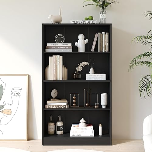 Miniatura 1 de VICLLAX Estantería de madera de 4 estantes, estantes abiertos para oficina en casa, estante negro para libros