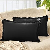 Vista 29 de ZWJD Fundas de Almohada 18x18 Juego de 2 Fundas de Almohada Decorativas Verde Militar con Flecos Algodón Chic Fundas de Cojín Cuadradas para Sofá