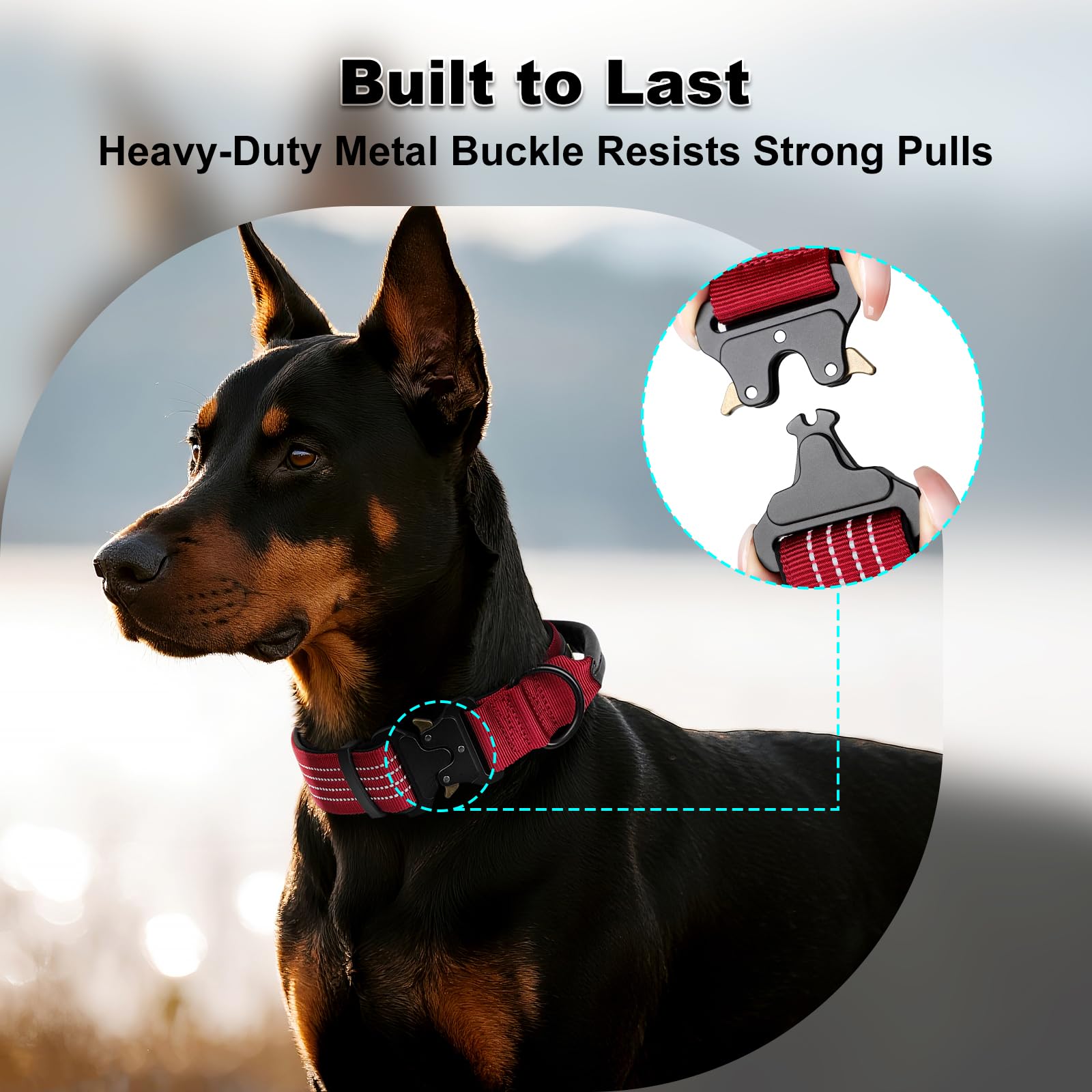 Plutus Pet Tactical Dog Collar with Tracker pocket for AirTag Adjustable Reflective Nylon Collar, Metal Buckle - Image 4