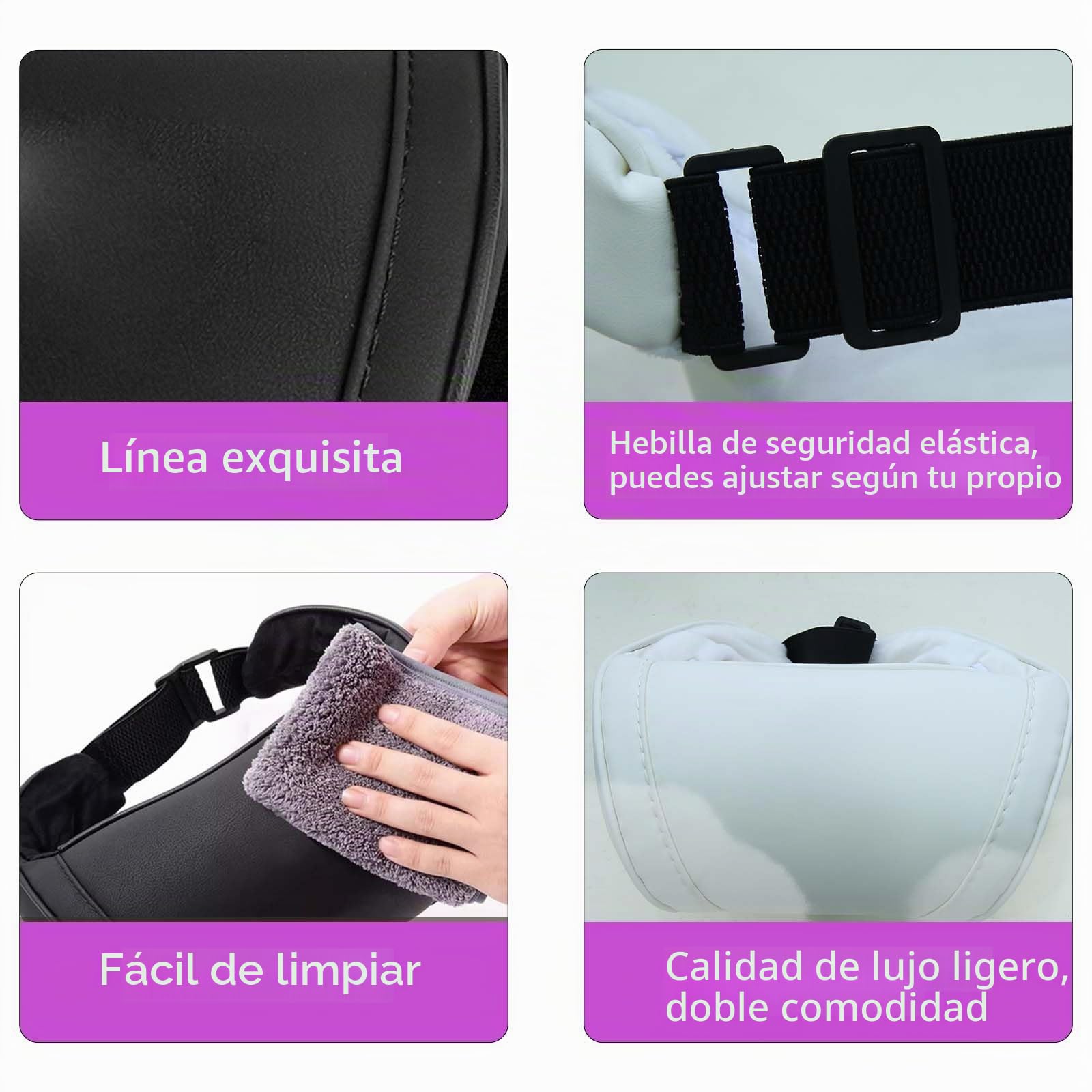 Almohadas Suaves para el Cuello del Coche para el Asiento de Conducción con Correa Ajustable Universal Fit Cuello Cojines de Descanso para Viajes/Oficina/Hogar, 2pc Blanco