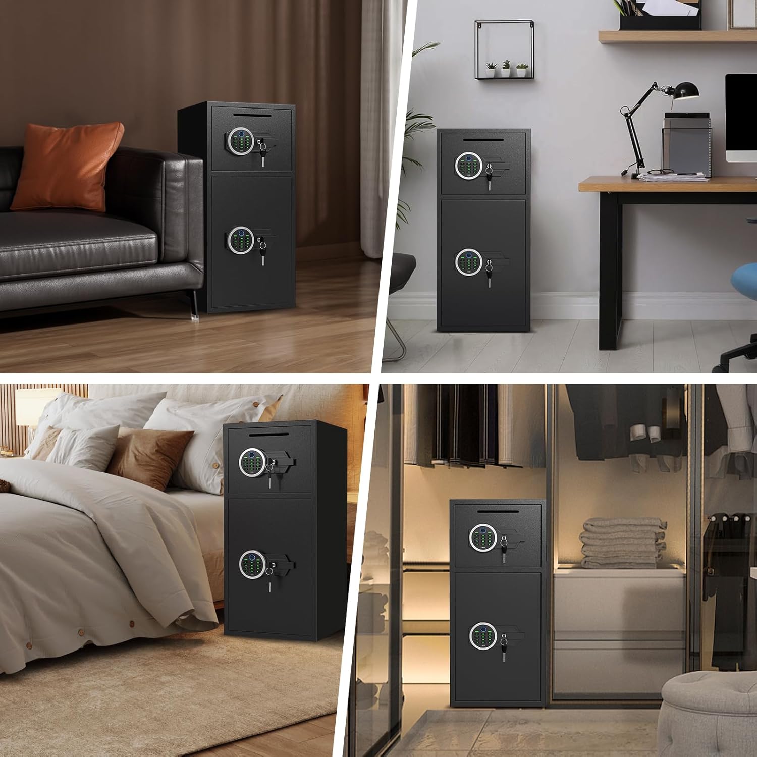 ZenithZest 6.5 Cub Waterproof Fireproof Large Safe Box with Depository Drop Slot, Double Door Biometric Safe with Removable Shelf and Mute Function for Documents Cash Jewelry Valuables