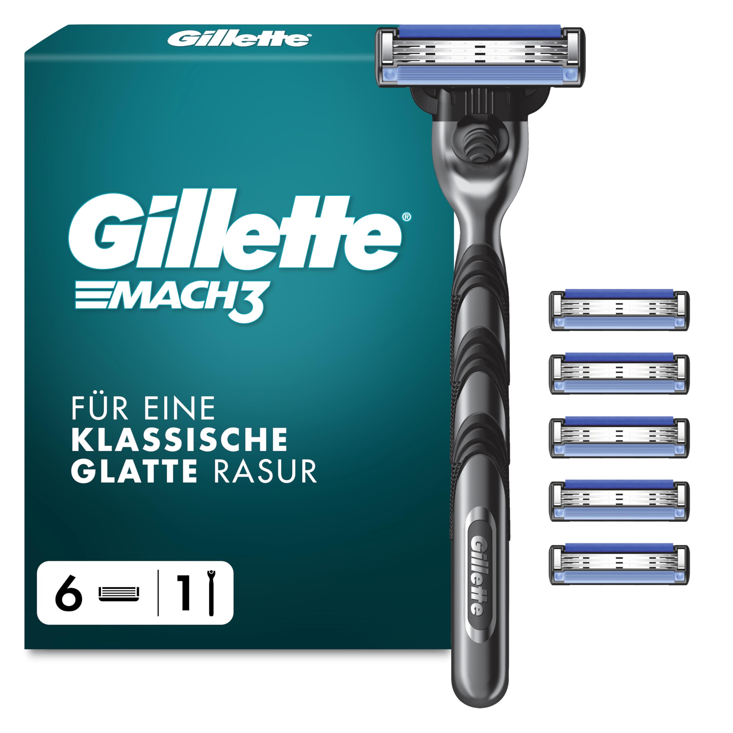 Gillette Mach3 Basis Rasierer Herren, Metall, Grau/Schwarz