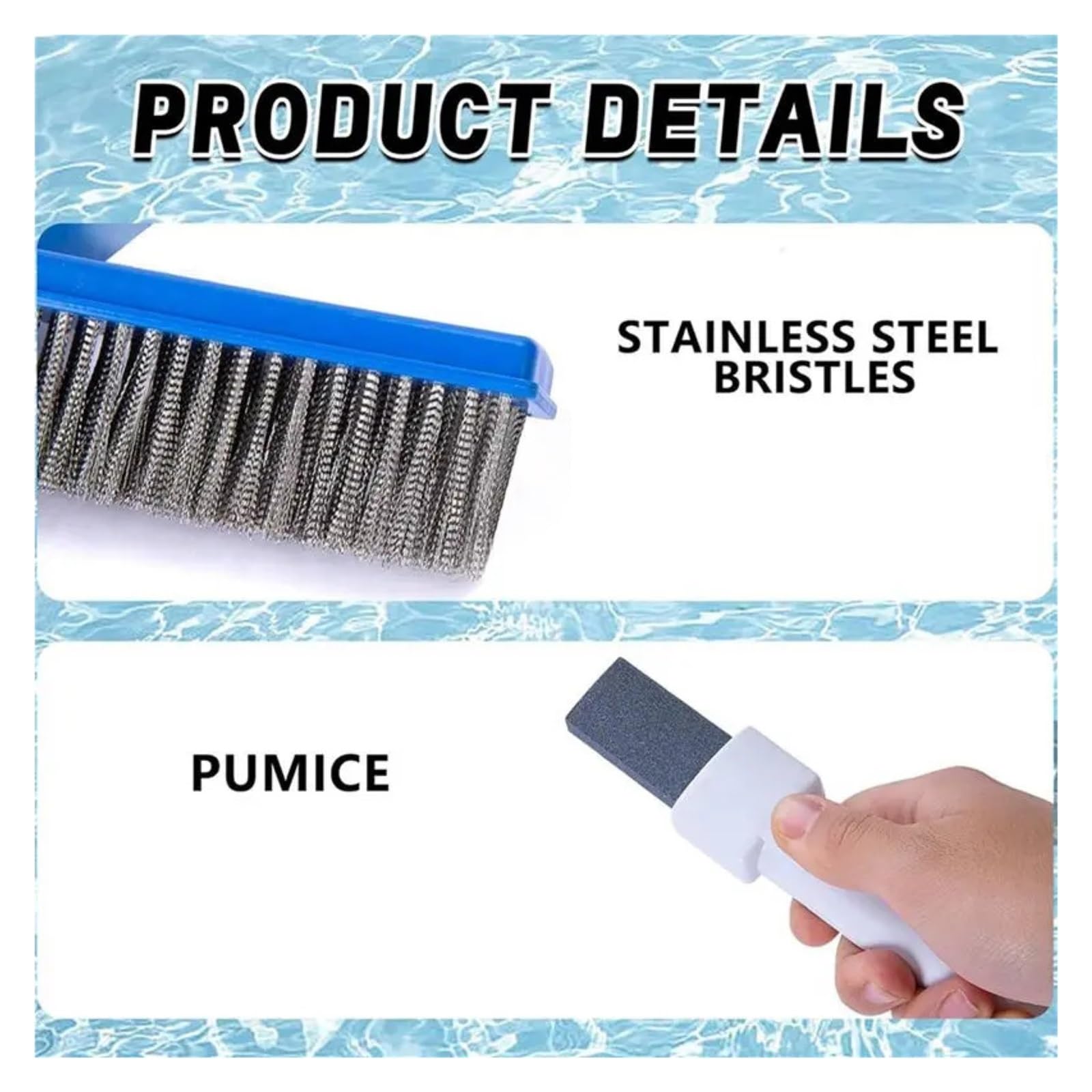 Brosse de Piscine en Acier Inoxydable 2 pièces 10 Pouces