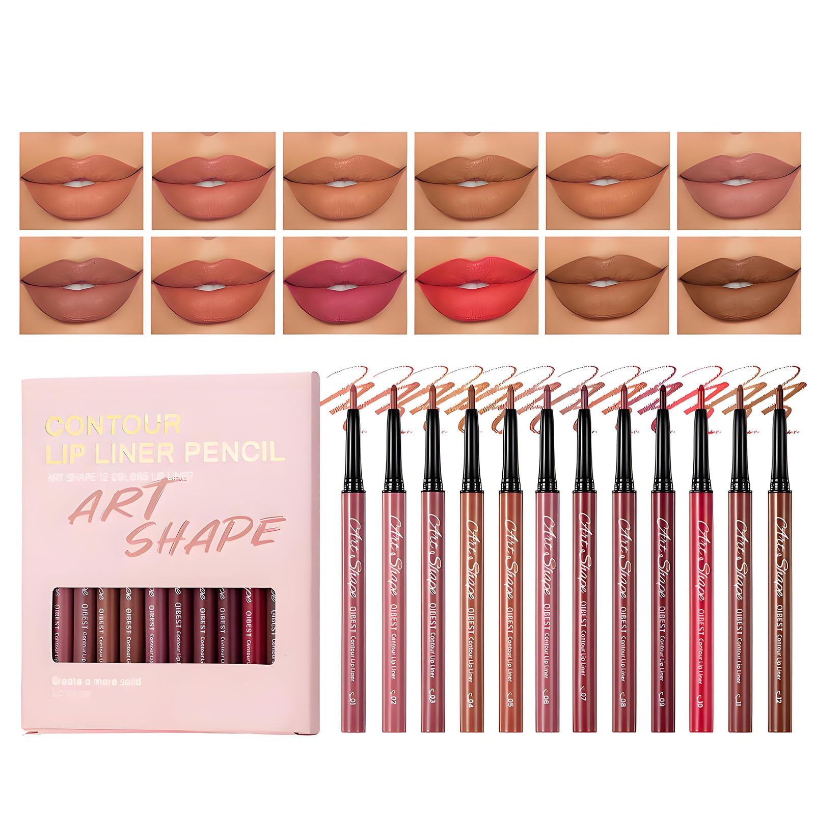 12PCS Matte Lip Liners Set, Waterproof, Long Lasting Lip Liner and Lipstick