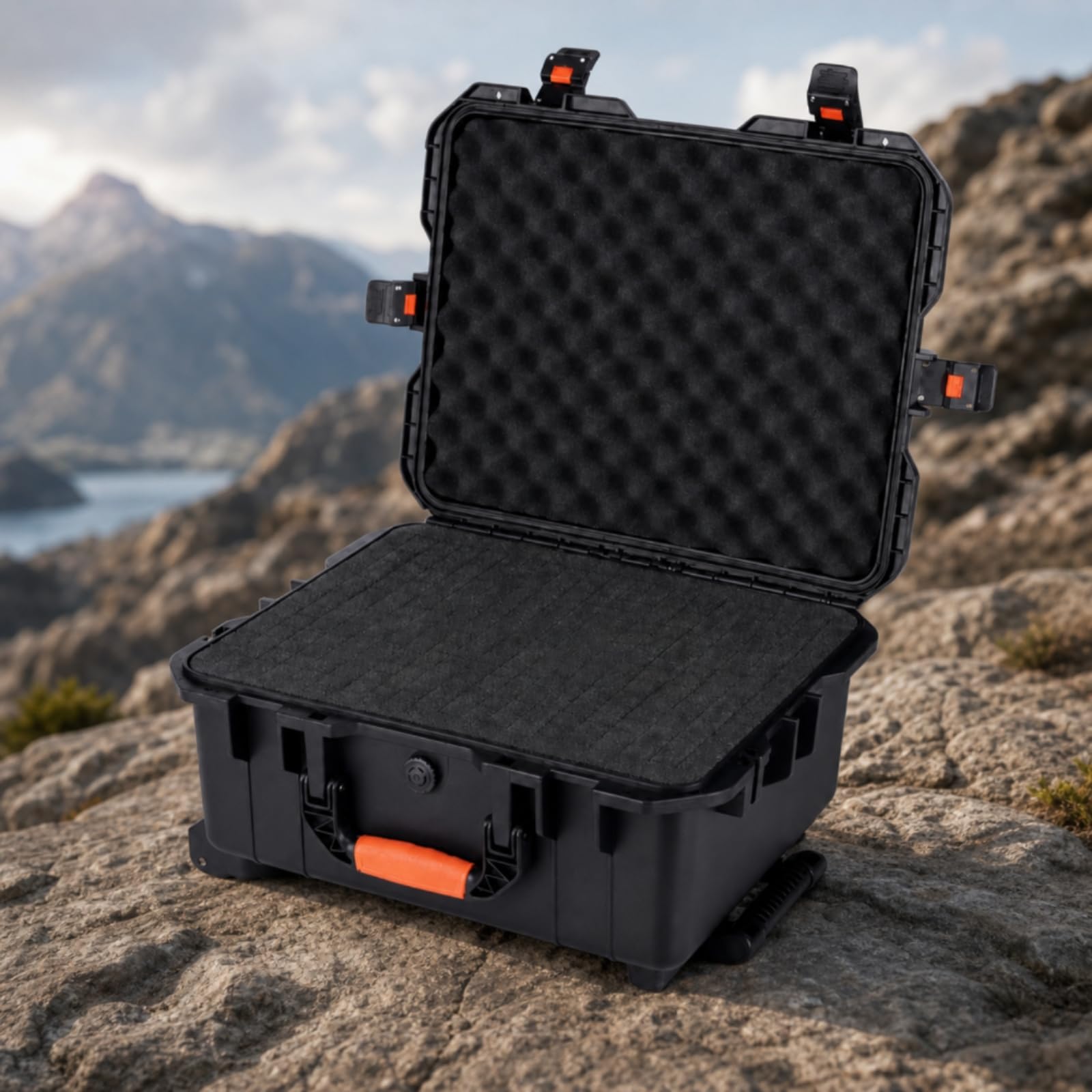 Maletín Rígido Seguro Maletín Protector con Pestillos Portable Estuche Rígido para Rescates, Viajes, Sin Asa Retráctil con Espuma De Rejilla