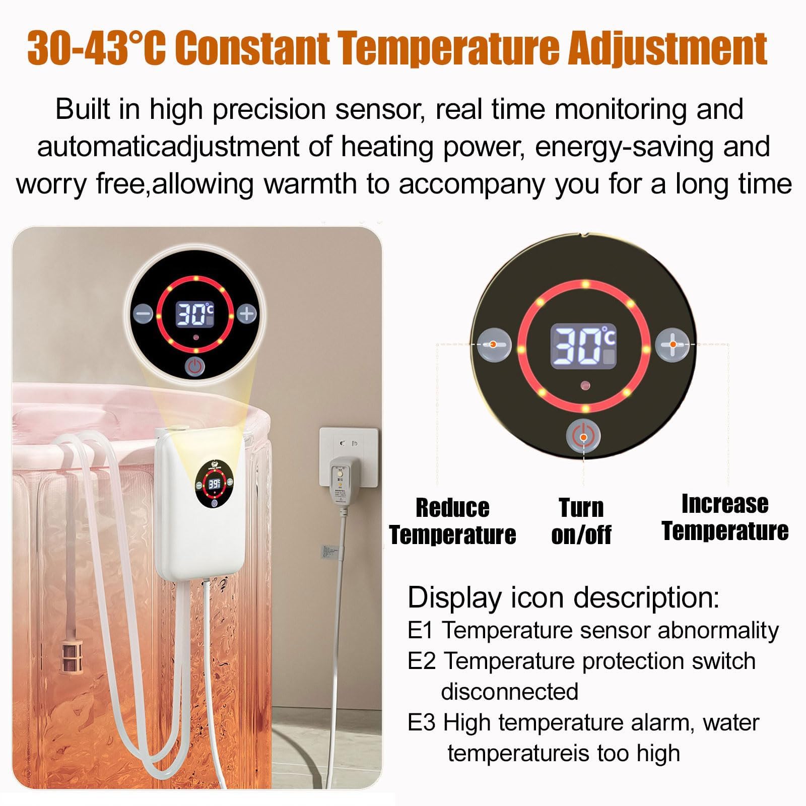 Calentador De Inmersión Portátil Para Bañera Con Control Remoto, Termostato De Baño, Control Digital De Temperatura Constante De 30-43°C, Excelente Para Los Amantes Del Baño En Invierno