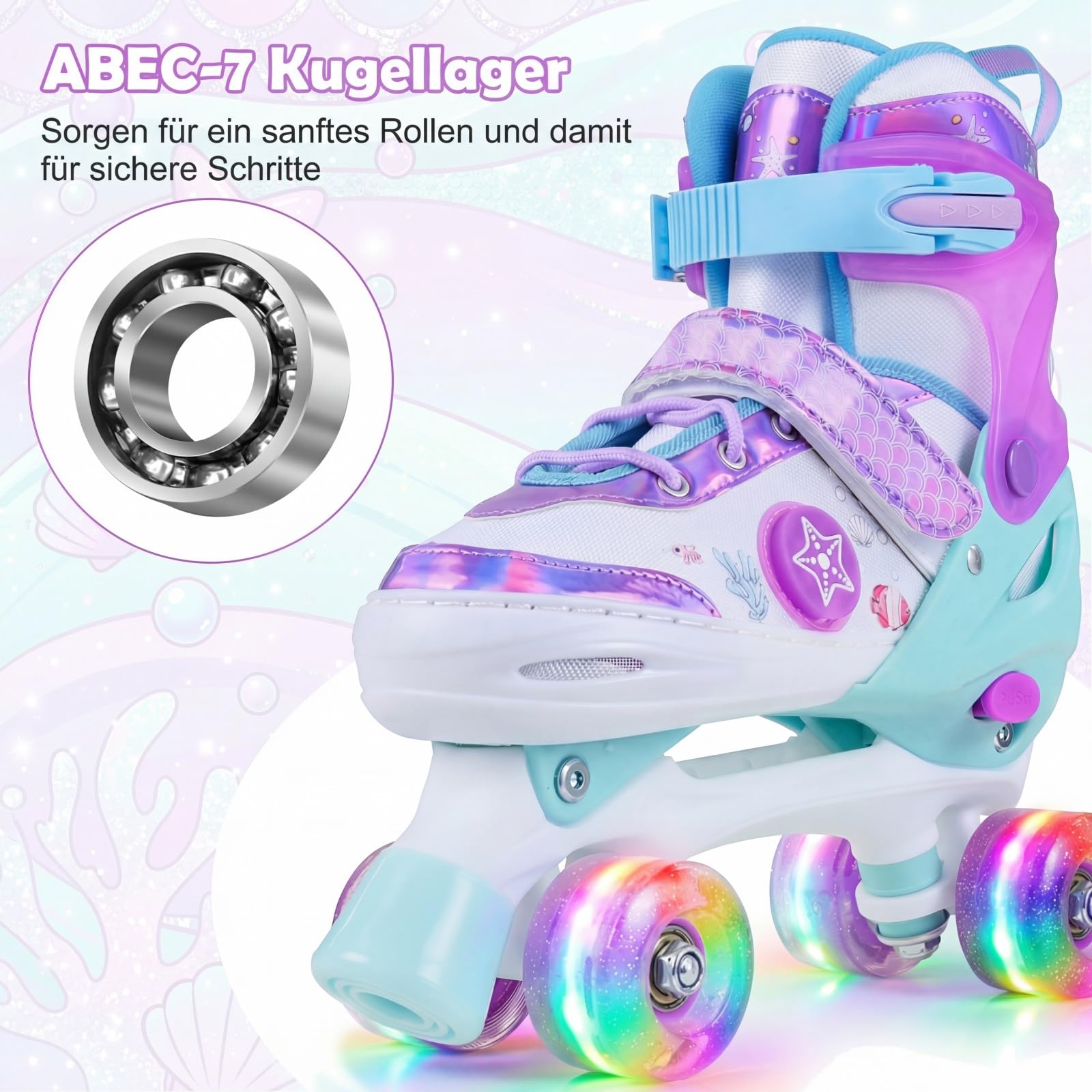 COSTWAY Rollschuhe Kinder 4 Größen verstellbar, Quad Skates mit leuchtenden LED Rädern, Kinderrollschuhe, Roller Skates Drinnen & Draußen für Jungen, Mädchen & Anfänger ab 5 Jahren