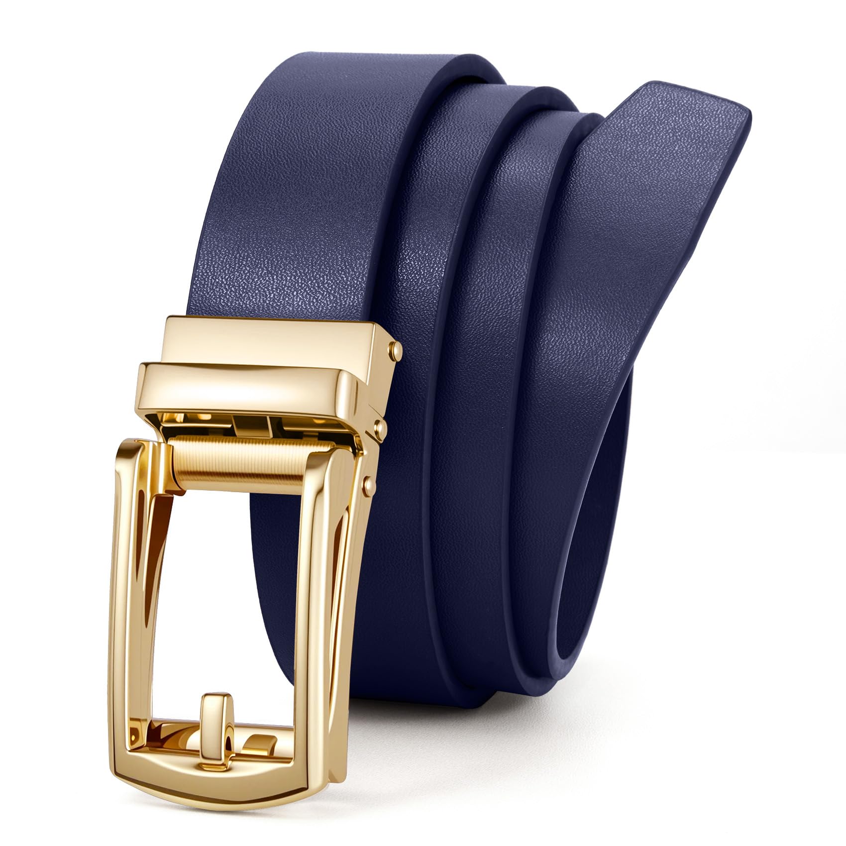 JasGood Automatik Ledergürtel Damen Ratschengürtel für Jeans Hosen Kleider Verstellbarer Ohne Löcher Damen Gürtel mit Goldfarbener Schnalle 30mm Breite