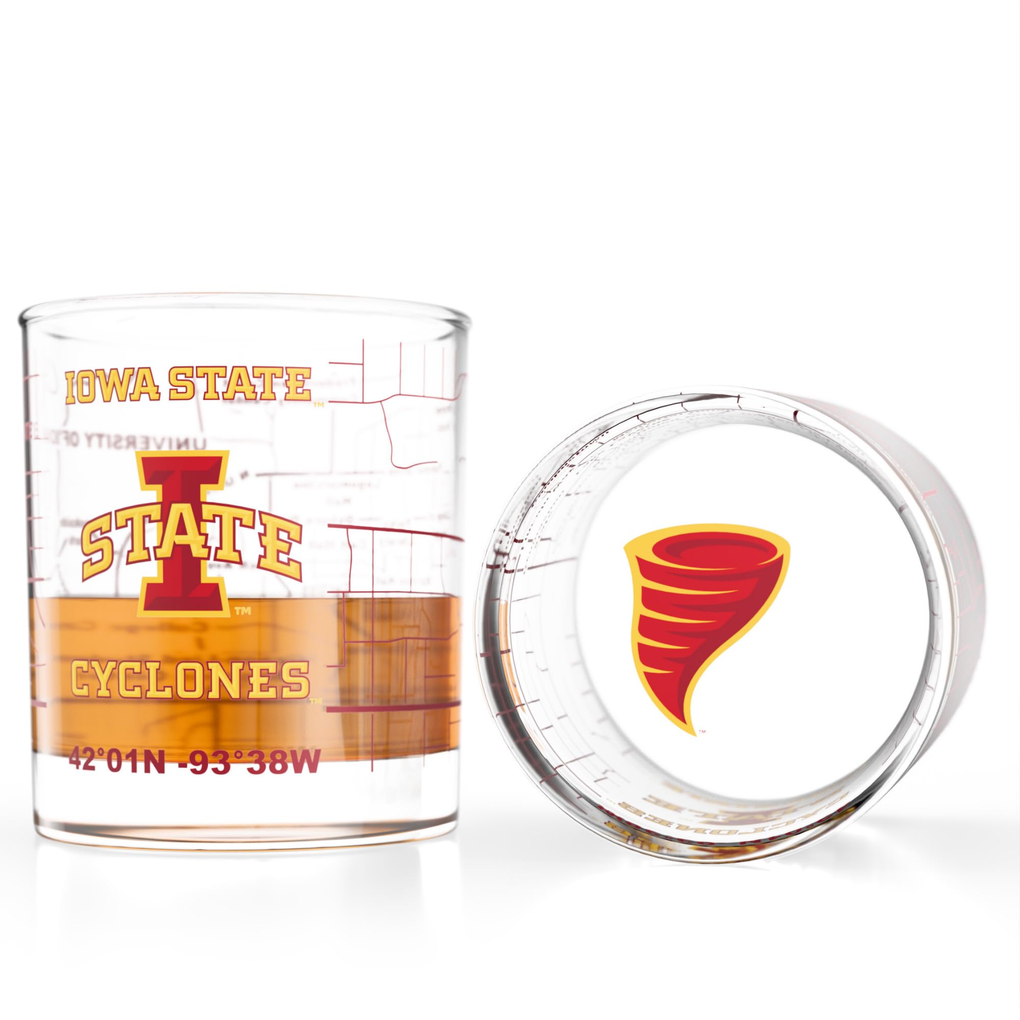 Greenline Goods Iowa State University Cyclones Whiskey Glasses Set of 2, 10 oz Rocks Glasses with Full-Color Logo &amp; Campus Map – Officially Licensed Bourbon Glass Gift for Alumni &amp; Fans