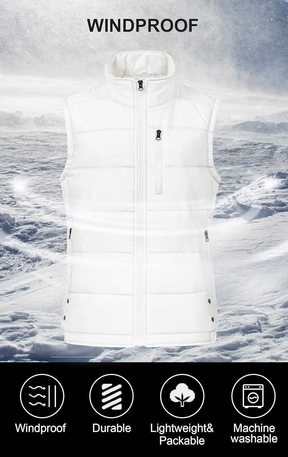 Chrisuno Women's Winter Vests Outerwear Lightweight Quilted Puffer Utility Vest - Image 3