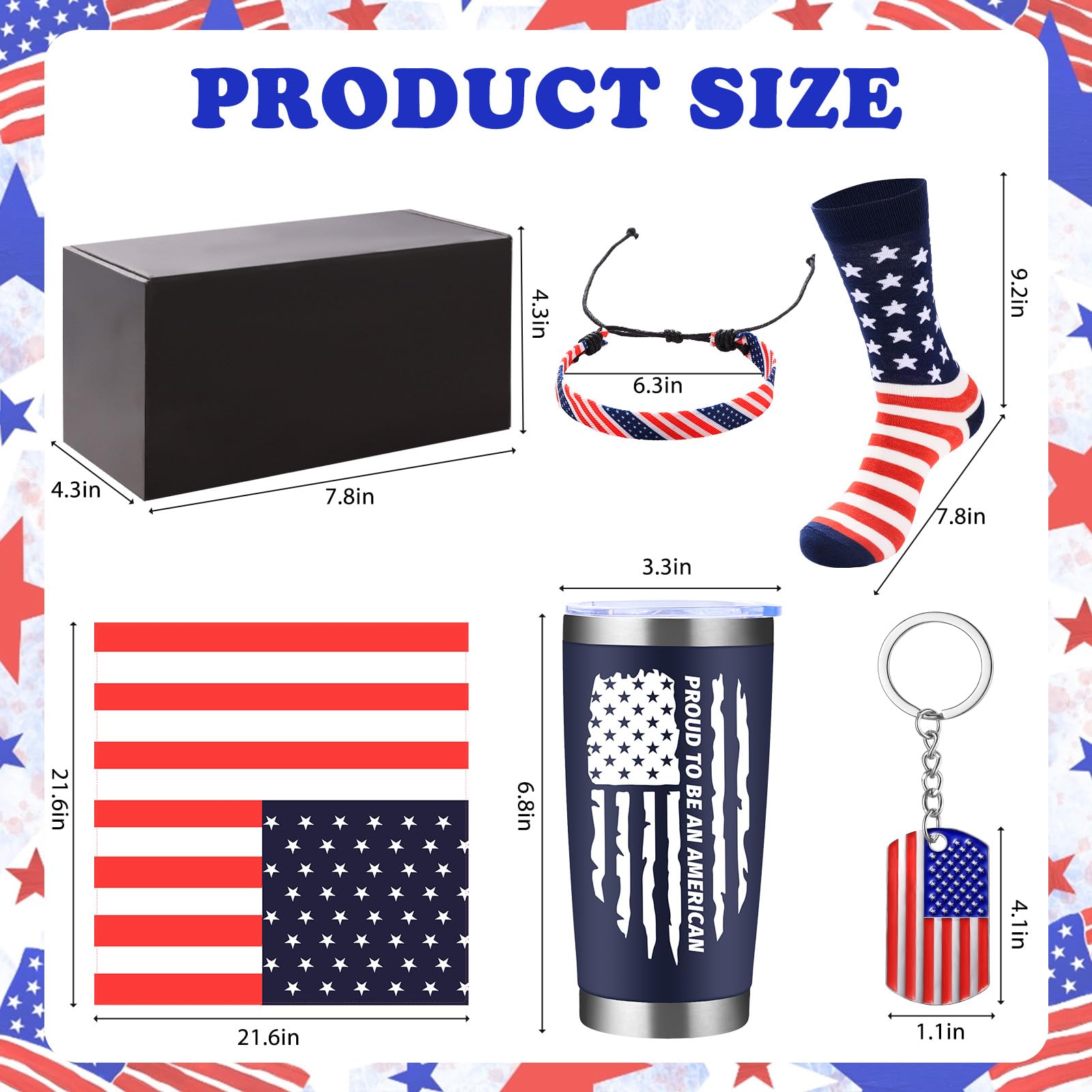 Yoiemivy 6 Pcs New US Citizenship Gifts American Flag Gifts Tumbler Set with American Flag Sock Bandana Bracelet Keychain Patriotic Citizen Gifts Box Basket for Foreigners Veterans