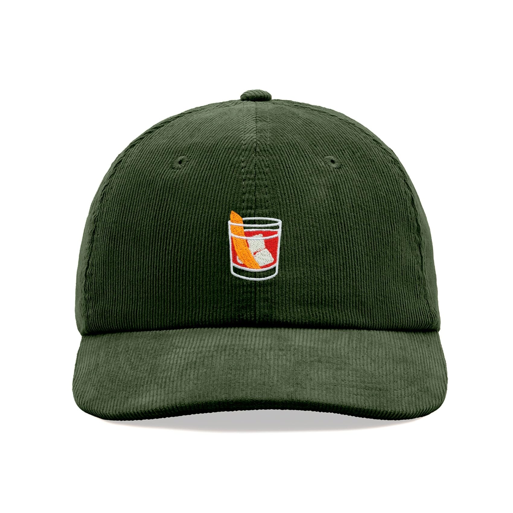 Negroni Cocktail Corduroy Baseball Cap Vintage Unisex Dad Hat Adjustable Dark Olive