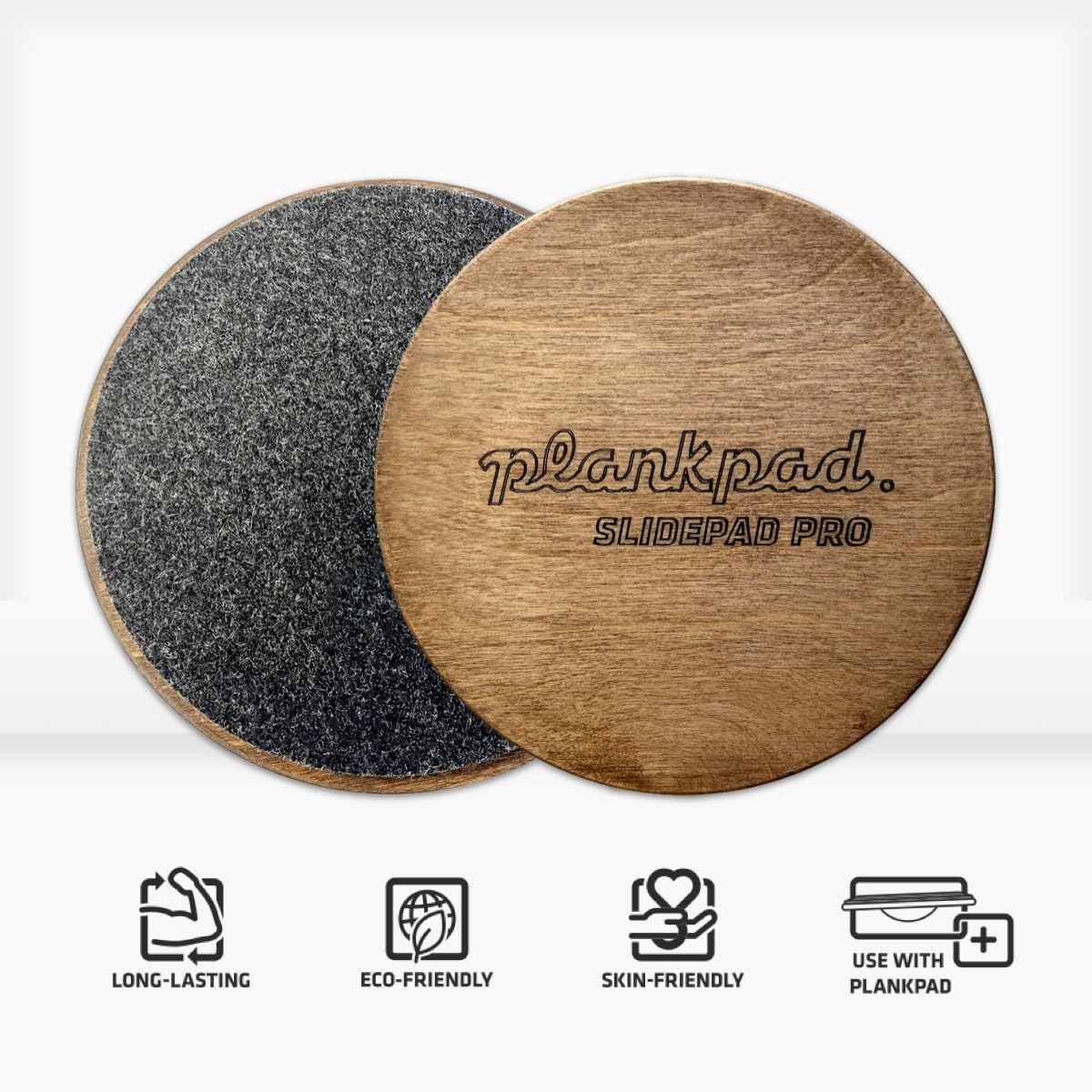 plankpad Slidepads Pro Patins de fitness double face en bois et feutre pour tout le corps pour sols durs et tapis