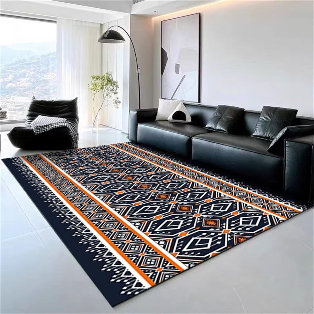 Tapis de restaurant bleu moderne lavable de 140x200cm pour terrasse et chambre