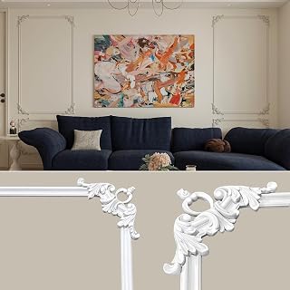 YULI3DH Angel Wing Wall Molding Kit: Ready-to-Assemble Premade Top & Bottom Frames for Accent Wainscoting Panels - PU Interior Decor