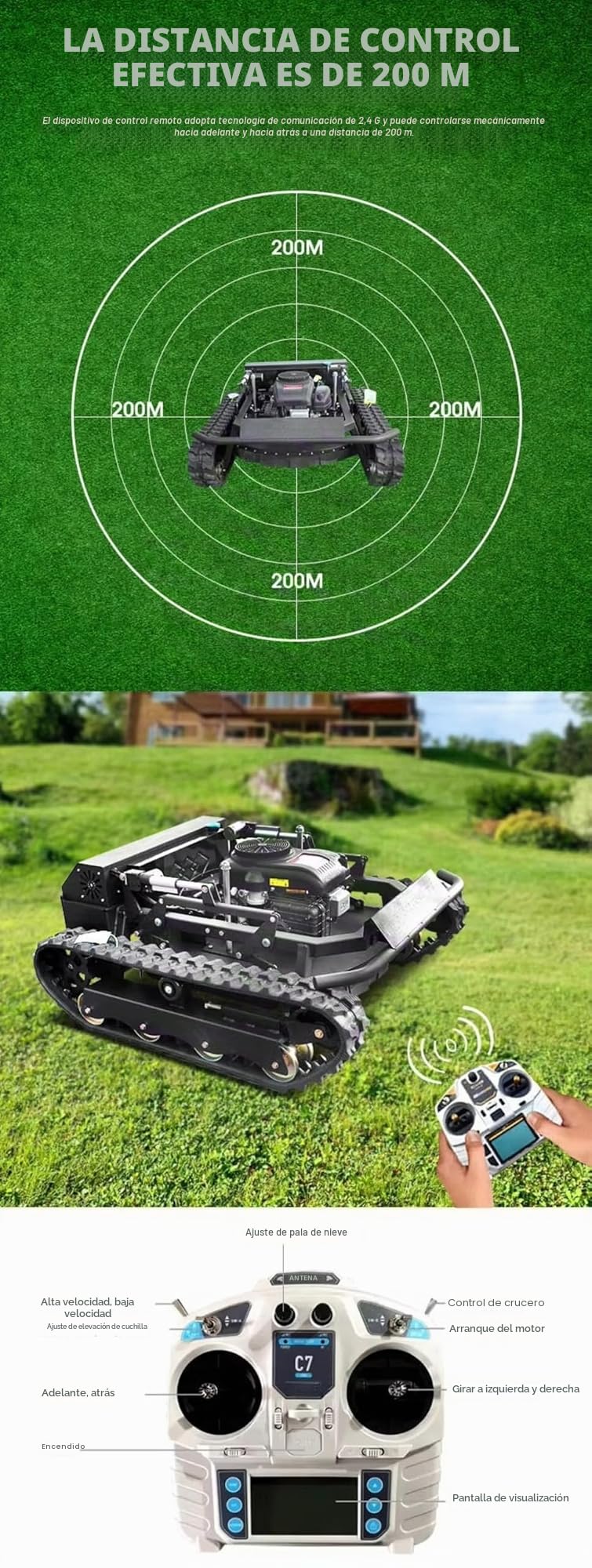 Ancho de corte de 900 mm, diseño de oruga autopropulsada, control remoto inteligente, robot de corte de césped, cortador de césped inteligente, cuidado automático del césped