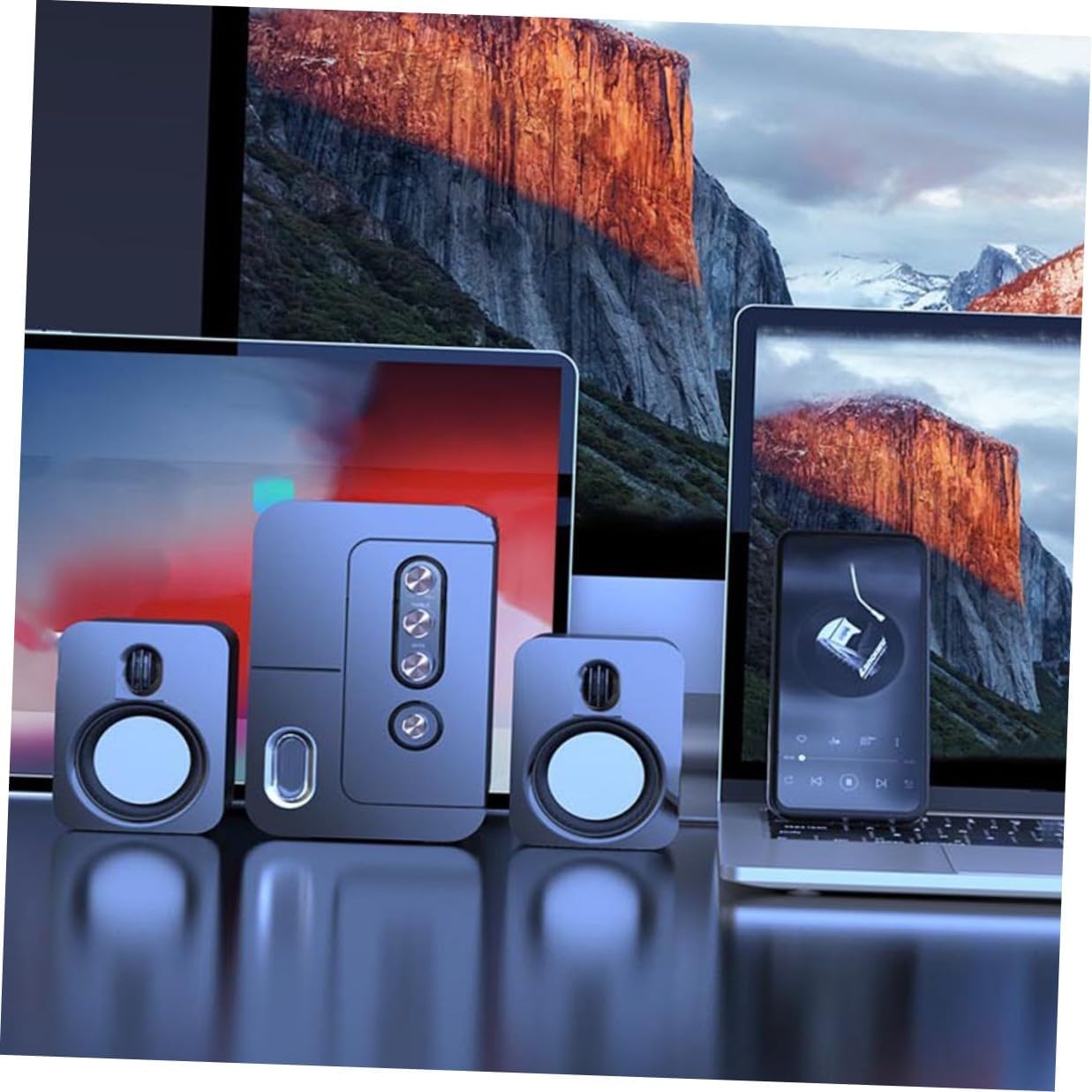 USB Powered Desktop Computer Speakers with 3D Surround Sound and Deep Bass, Compact Black Versatile Audio Speakers for Laptop and Desktop Use