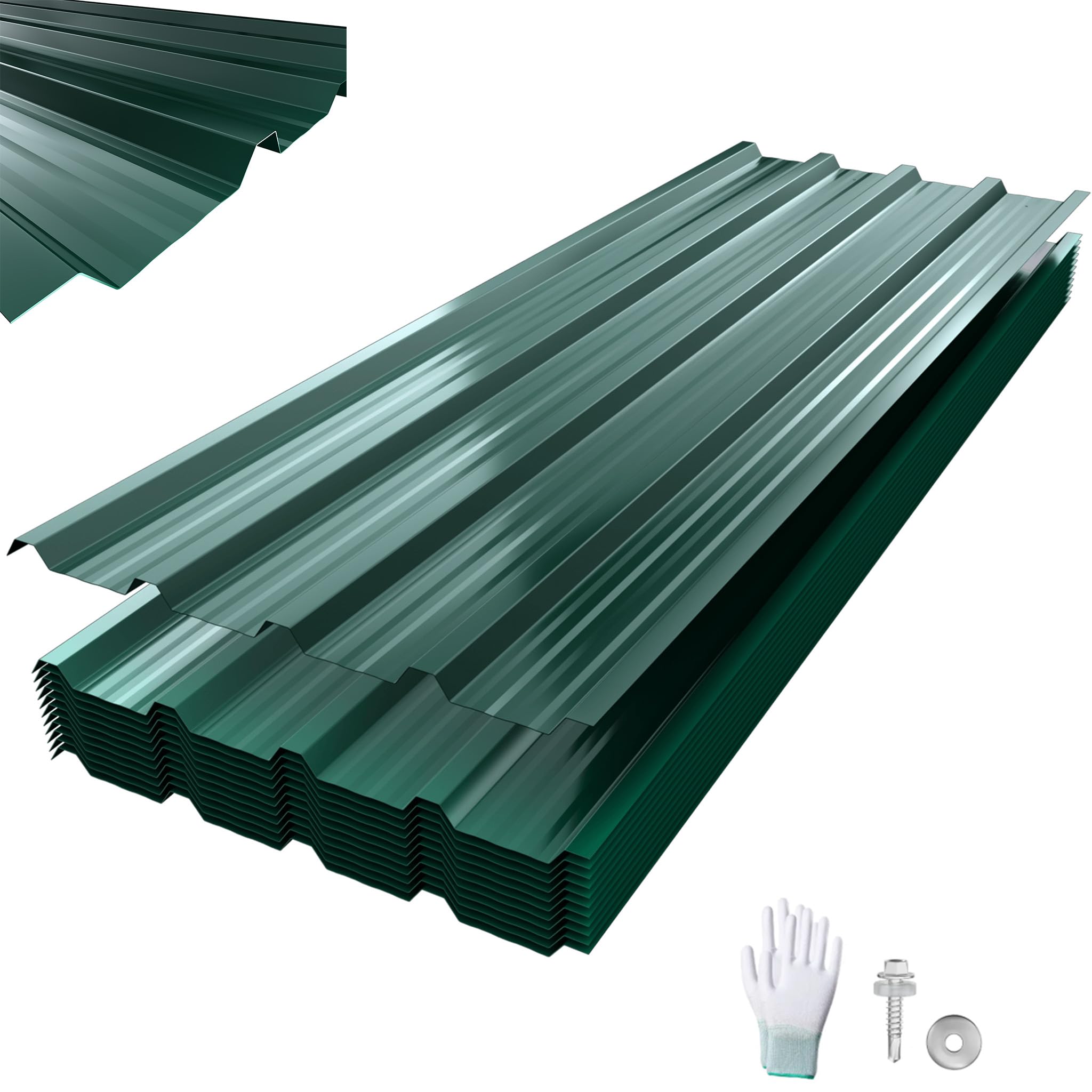 XMTECH 12x Trapezblech Profilblech 129,5 x 45 cm = 7 m² Grün – Verzinkt, Wetterfest & Korrosionsbeständig, Stahlblech Trapezprofil Dachplatten für Gartenhaus, Carport & Wand