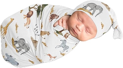Miniatura 1 de Sweet Jojo Designs Jungle Animals - Conjunto de manta para bebé unisex con diseño de capullo y gorro para recién nacido, conjunto de manta para ir a