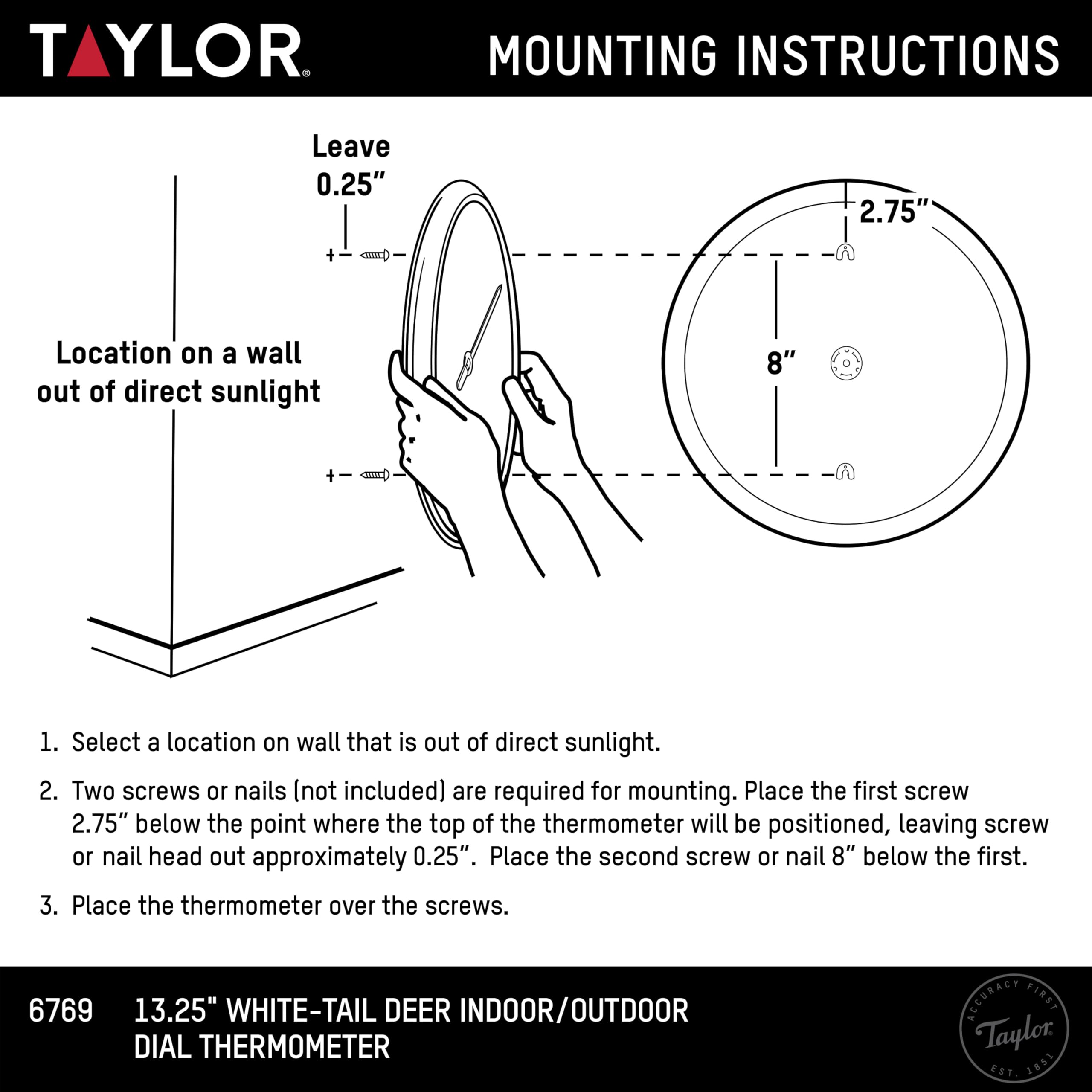 Taylor White Tail Deer - Termometro a quadrante grande per interni ed esterni, termometro wireless con numeri grandi facili da leggere per patio, piscina, giardino o garage e aree interne, 33,7 cm,