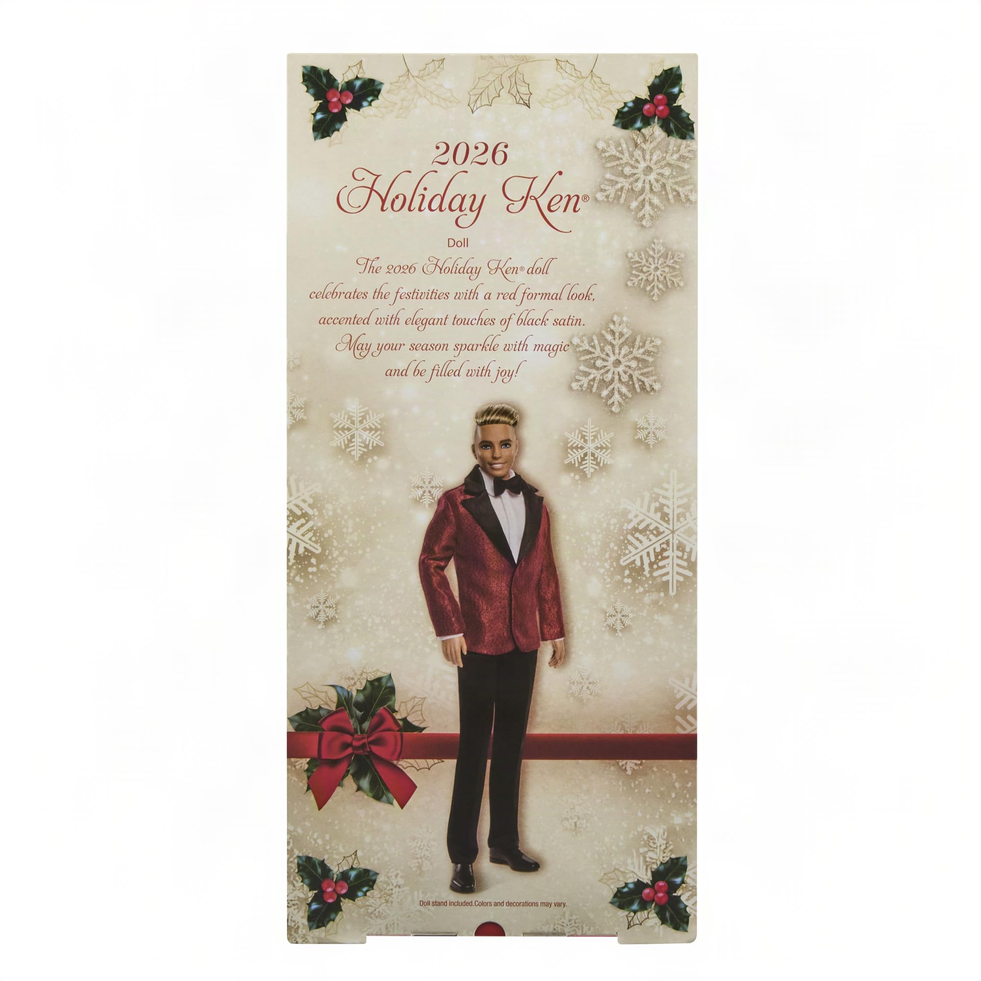 Barbie Signature 2026 Holiday Blonder Ken | Modepuppe zum Sammeln in komplettem Anzug mit roter Jacke in einer Verpackung zum Ausstellen und mit Puppenständer, JJX87