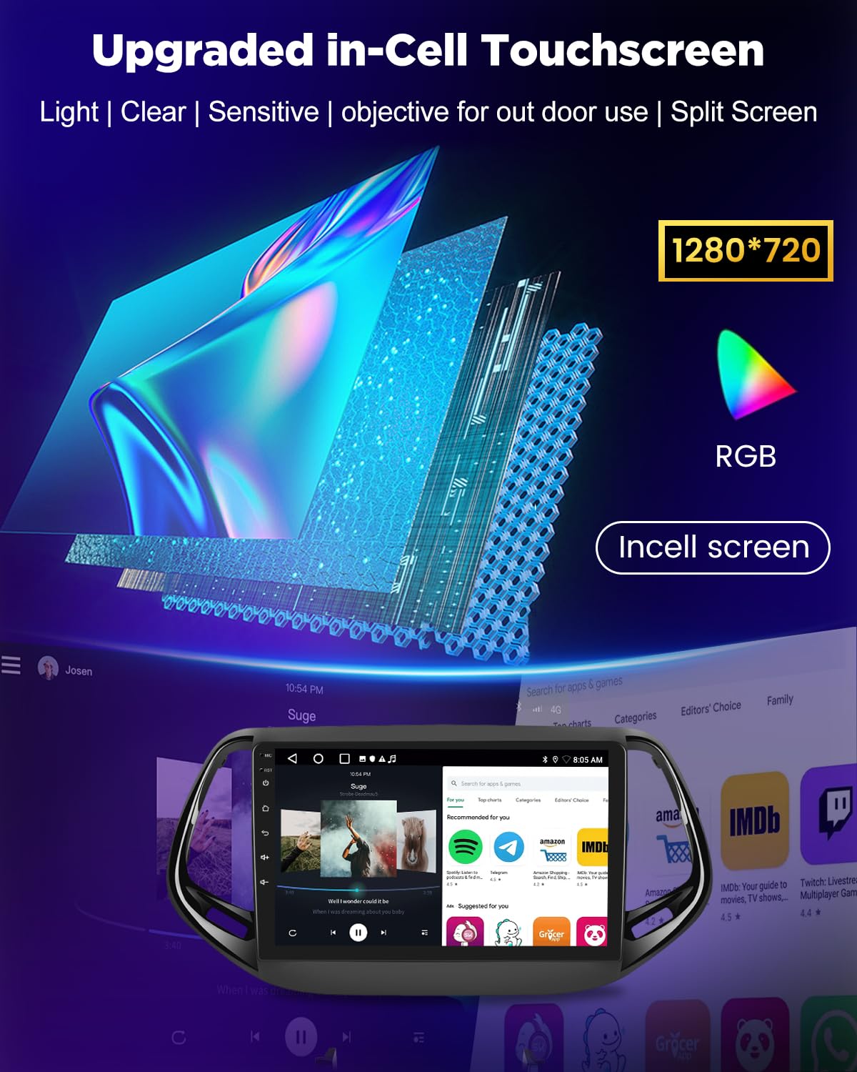 NHOPEEW Autoradio 8 Core 6+128G Android per Jeep Compass 2017-2019 con Carplay wireless e Android Auto DSP Wifi GPS Comandi al volante Vista panoramica a 360