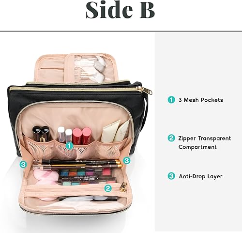 Miniatura 3 de CUBETASTIC Bolsa de maquillaje de viaje, bolsa grande de maquillaje, impermeable y portátil, bolsa organizadora de cosméticos, bolsa de piel