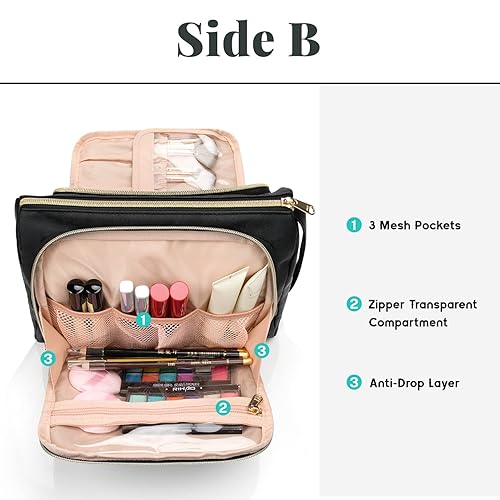 Miniatura 3 de CUBETASTIC Bolsa de maquillaje de viaje, bolsa grande de maquillaje, impermeable y portátil, bolsa organizadora de cosméticos, bolsa de piel
