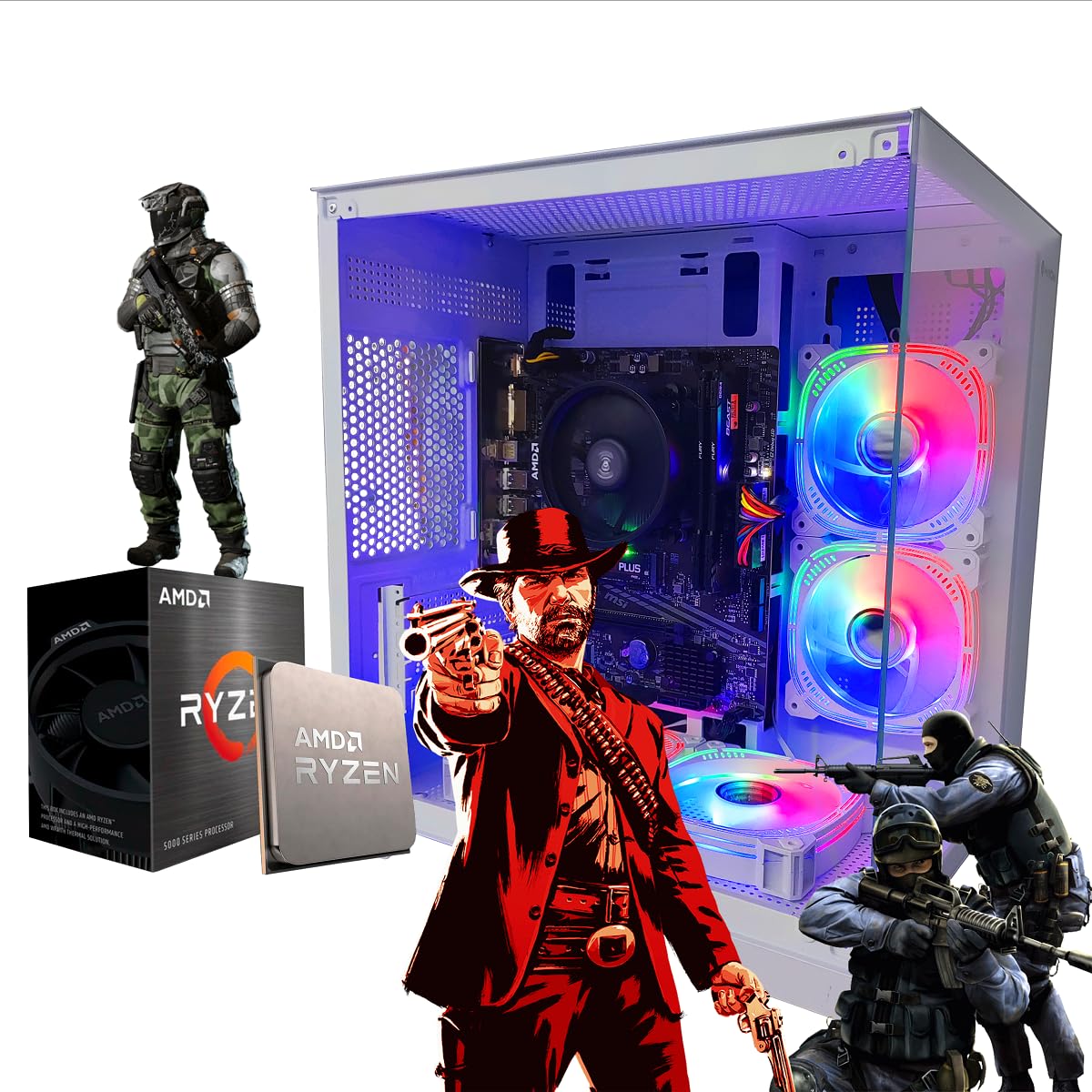 PC GAMER RYZEN 5 3400G, 16GB DDR4, SSD M.2 NVME 500GB, AQUARIO