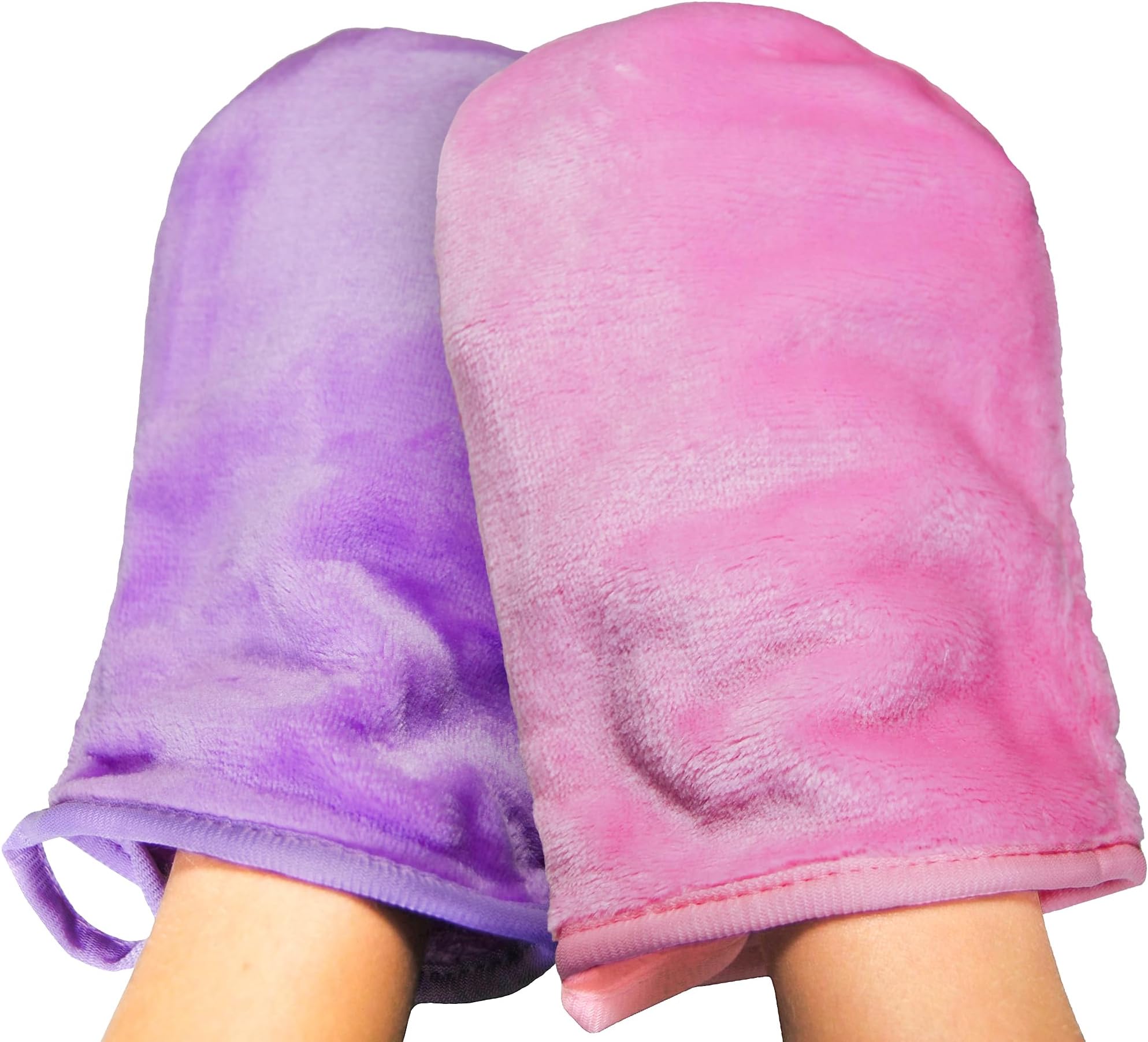 EcoSol Designs - Microfiber Mittens, Ultra-Soft Body Exfoliator Lathering and General Cleaning Dusting Must-Have, Thick Exfoliant Glove 2-Pack with Hanging Loops, Pink and Lavender, 6 x 9 inches Each