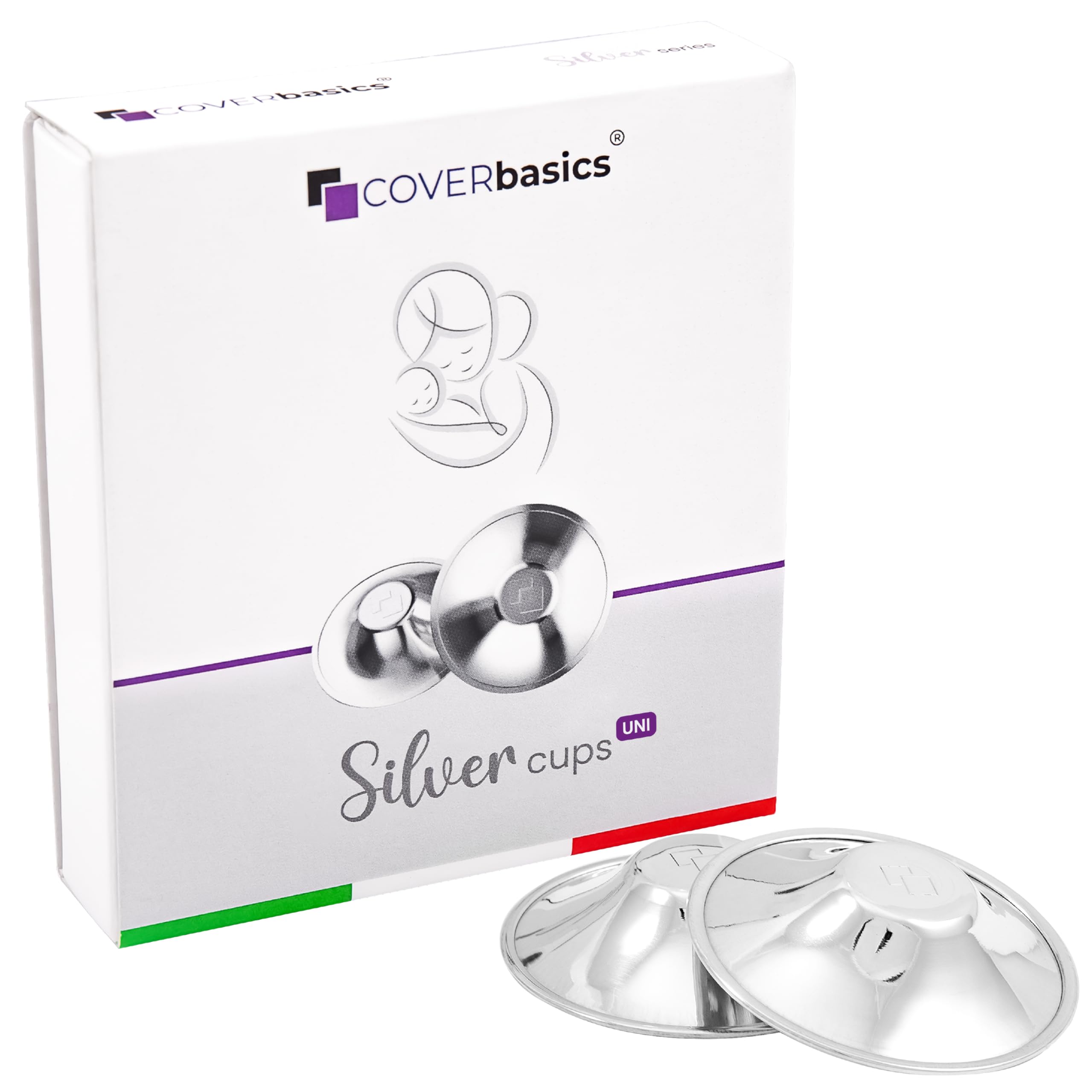 Protectores de pezones de plata COVERbasics para lactancia materna Copas de lactancia SilverCups para pezones sensibles Dispositivo médico dermatológicamente probado UNI